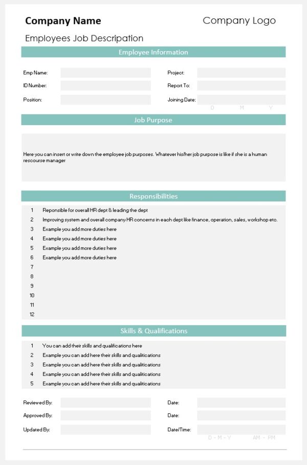 Employee Job Description Template - Diirzal