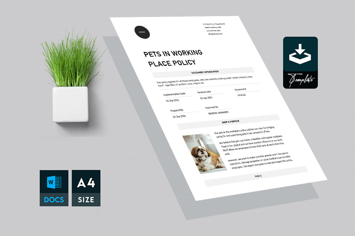 Pets In Working Place Policy Template