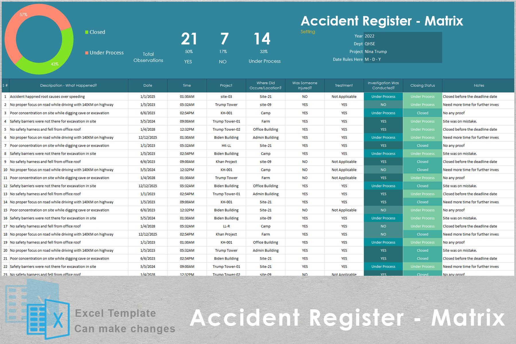 Accident Register- Accident Tracking Matrix Template