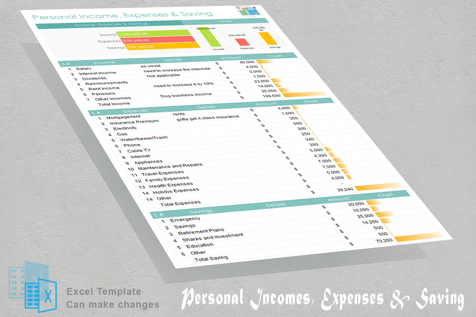 Personal Income, Expenses & Saving Template