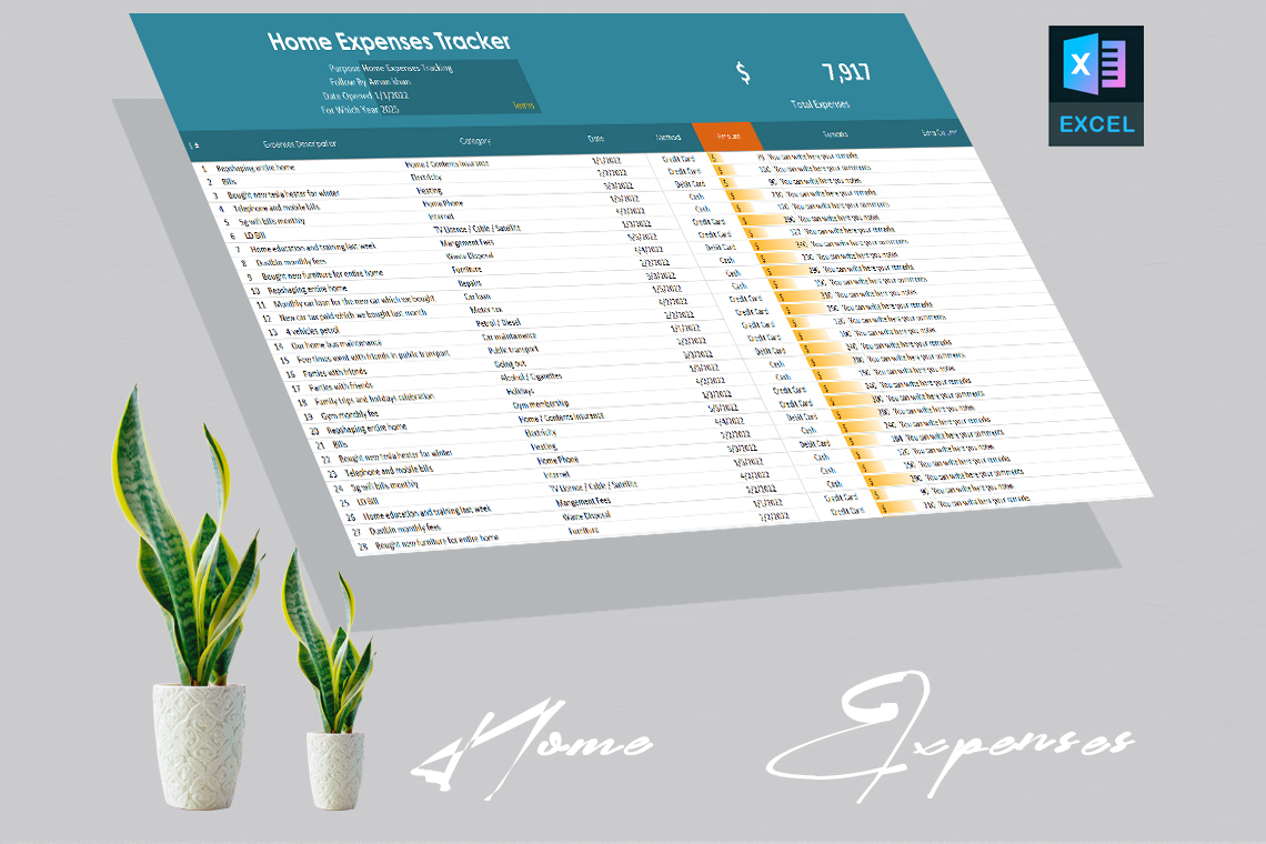 House Hold – Home Expenses Tracking Matrix Template