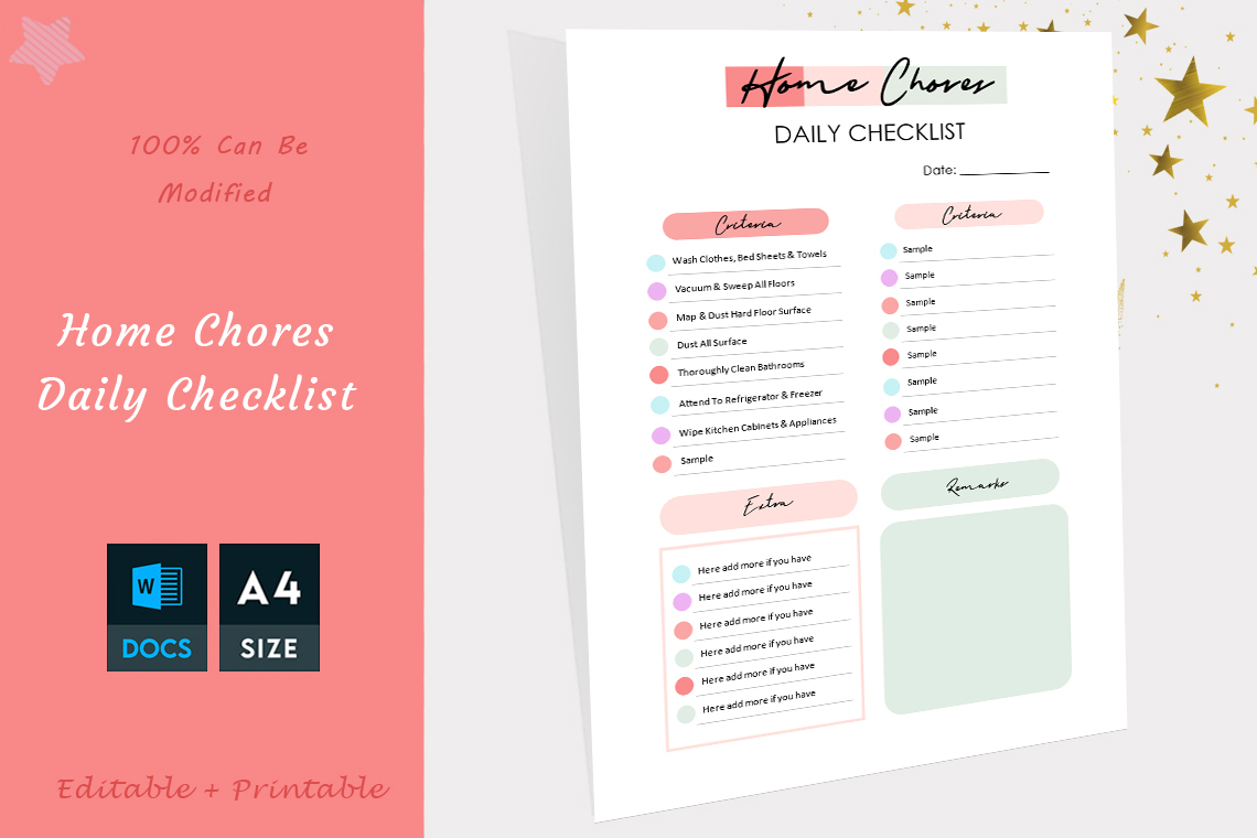 Home Chores Checklist Template – Daily, Weekly & Monthly