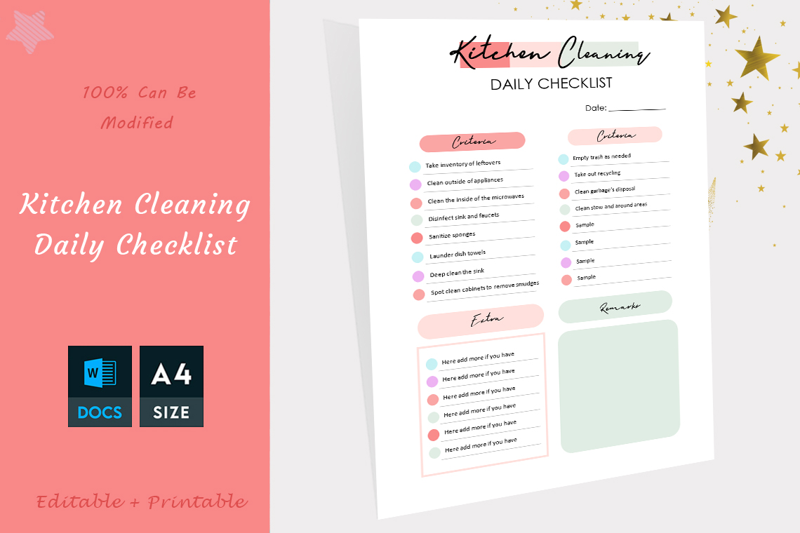 Kitchen Cleaning Checklist Template – Daily, Weekly & Monthly
