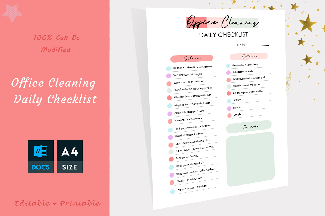 Office Cleaning Daily, Weekly & Monthly Checklist Template