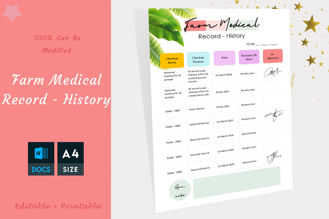 Farm Medical Record – History Template