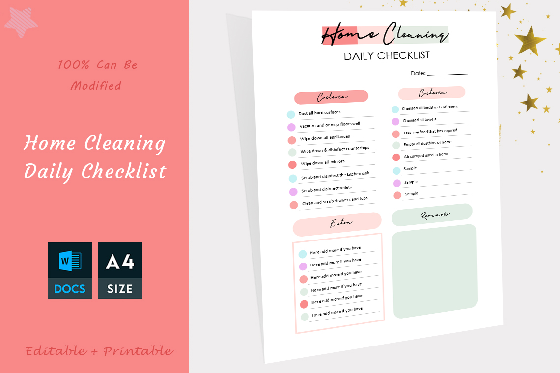 Home Cleaning Daily, Weekly & Monthly Checklist Template