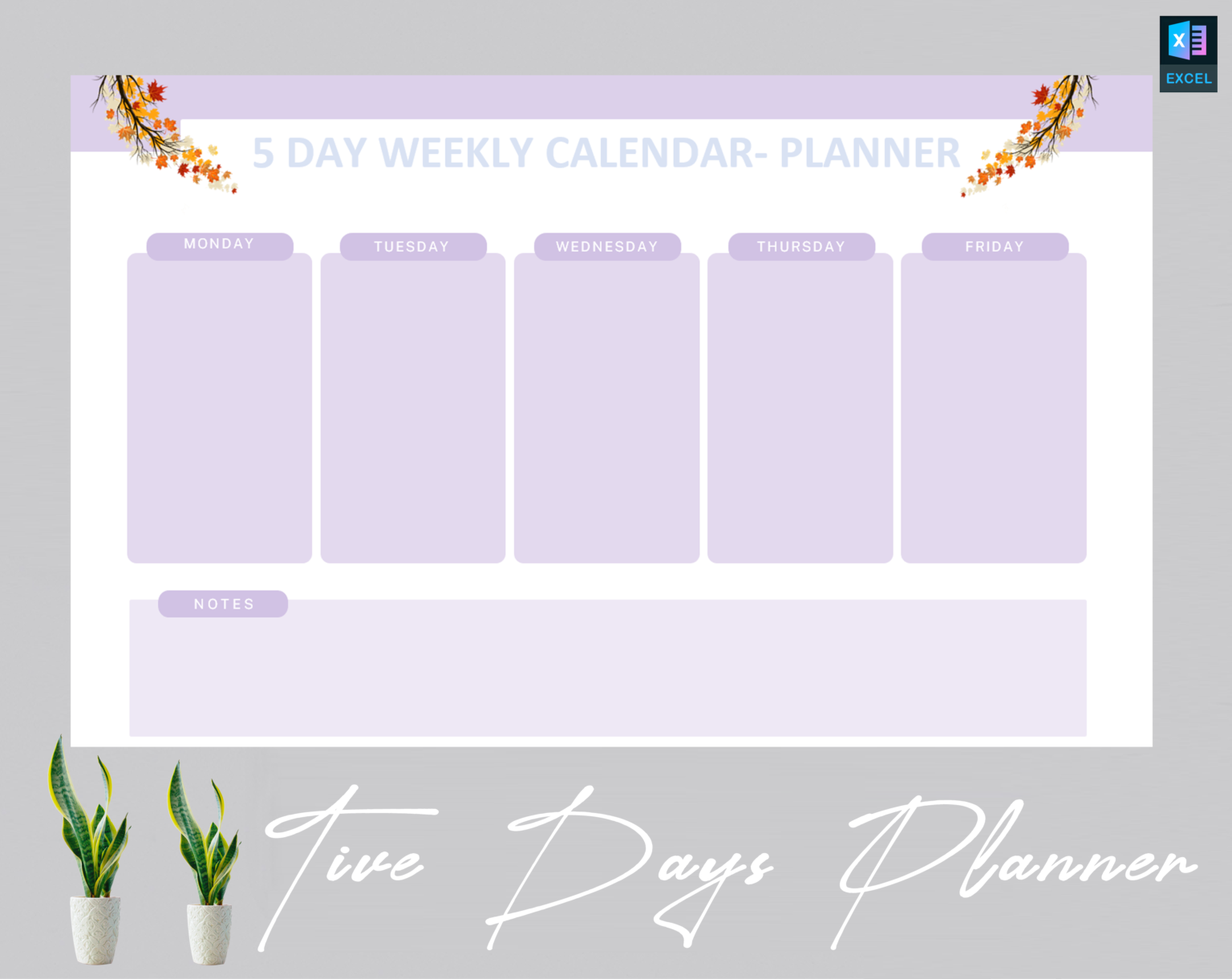 5 Day Weekly Calendar