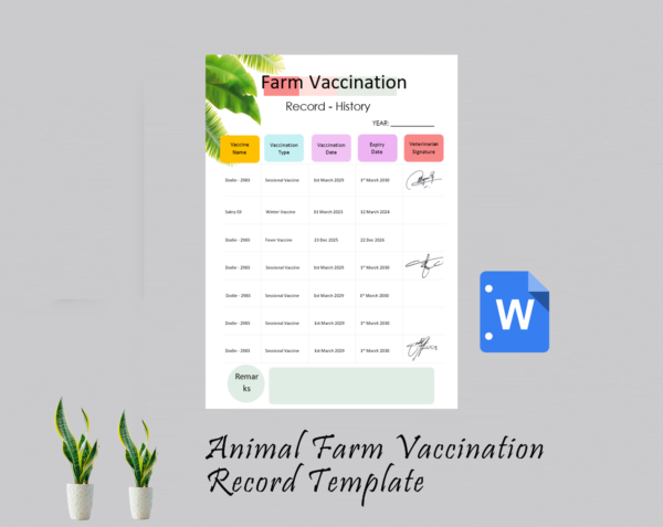 Animal Farm Vaccination Record Template