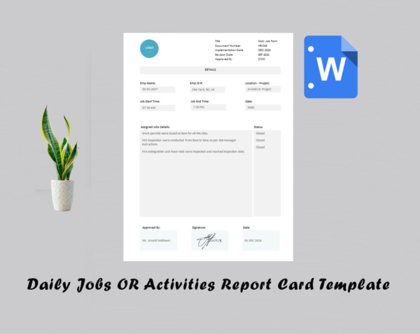 Daily Jobs Report Card Template - Daily tasks report card - daily tasks card