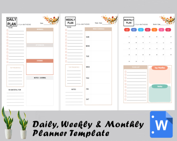 Daily planner, weekly planner, monthly planner