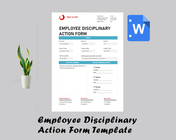 Employee Disciplinary Action Form Template