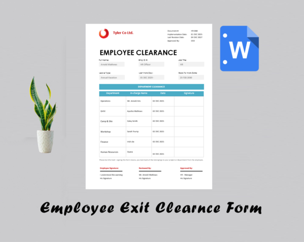 Employee Exit Clearance Form Template