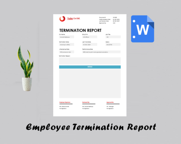 Employee Termination Report Template