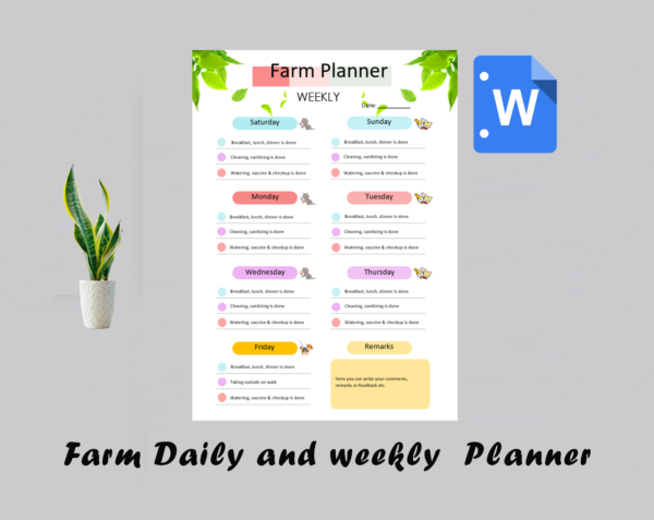 Farm Daily Planner Template - farm weekly planner