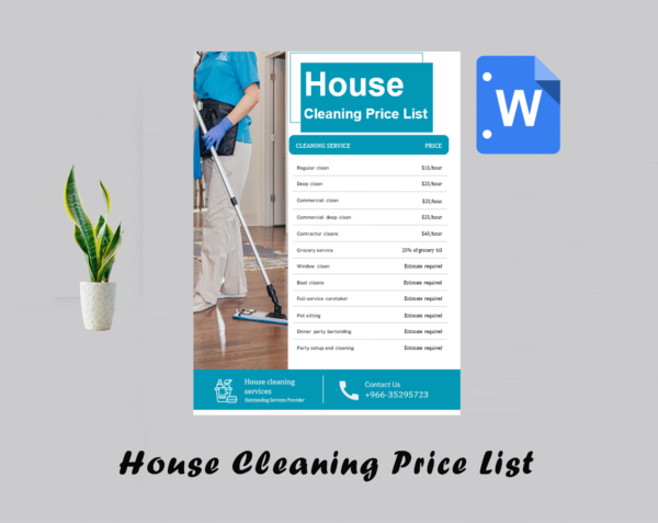 House Cleaning Price List Template