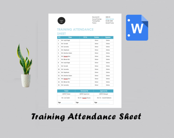 Training Attendance Sheet