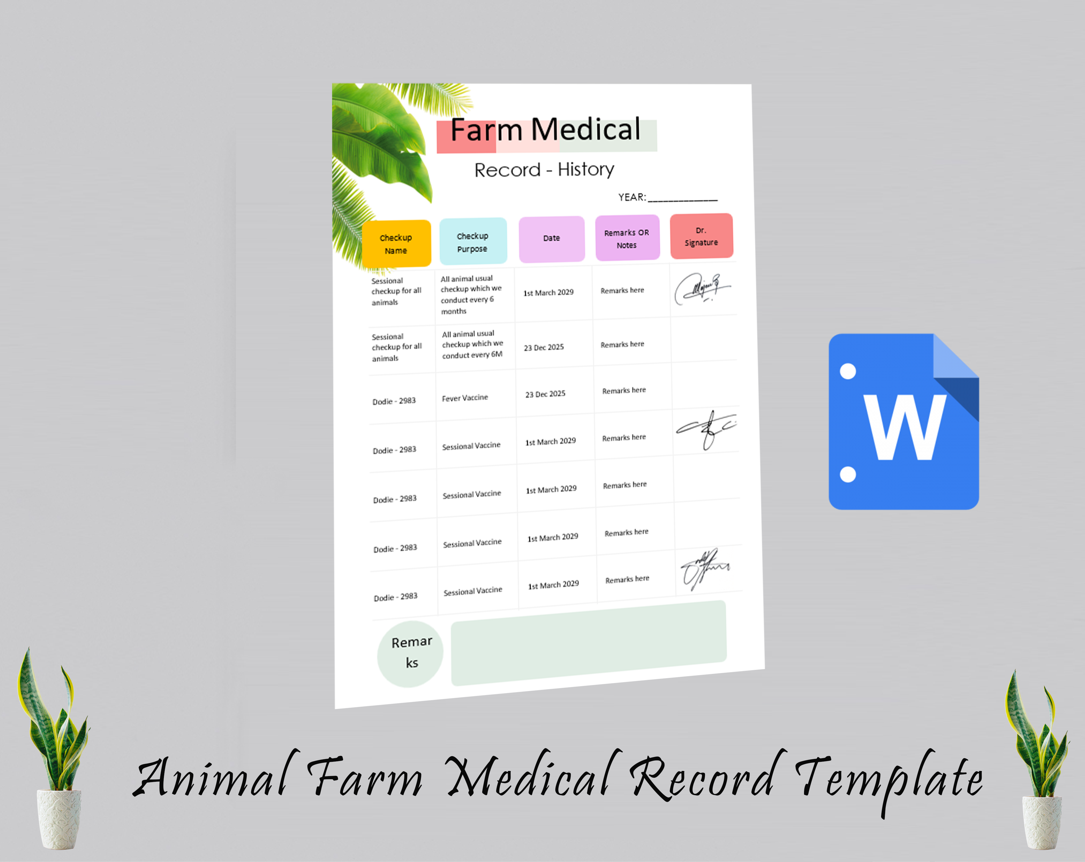 Animal Farm Medical Record Template
