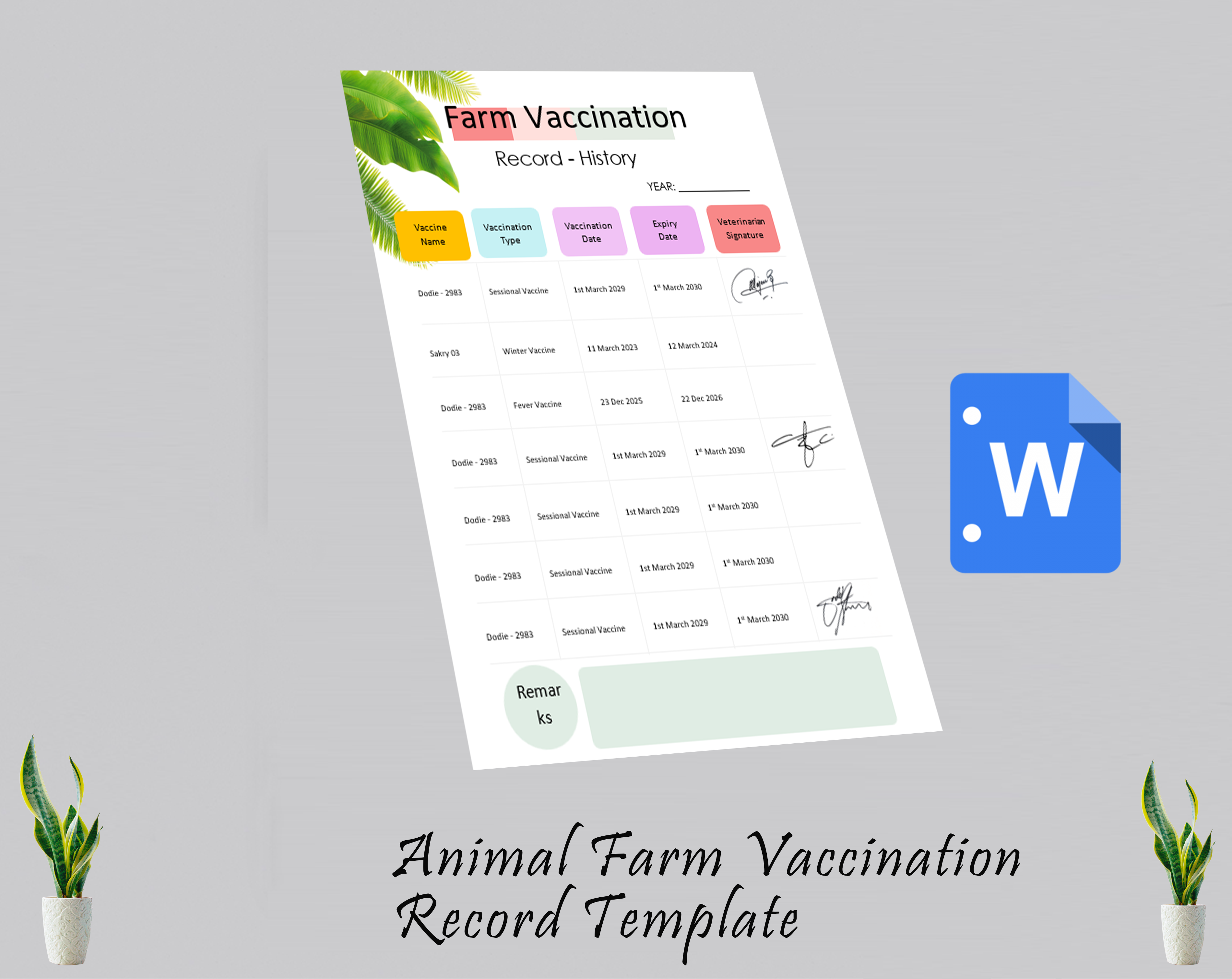 Animal Farm Vaccination Record Template