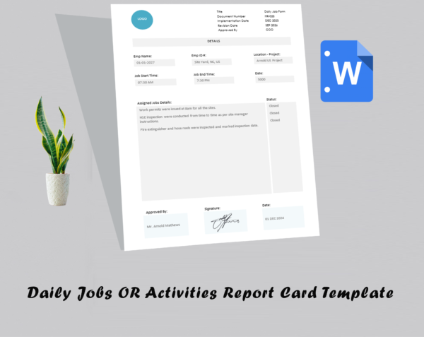 Daily Jobs Report Card Template - Daily tasks report card - daily tasks card - Image 2