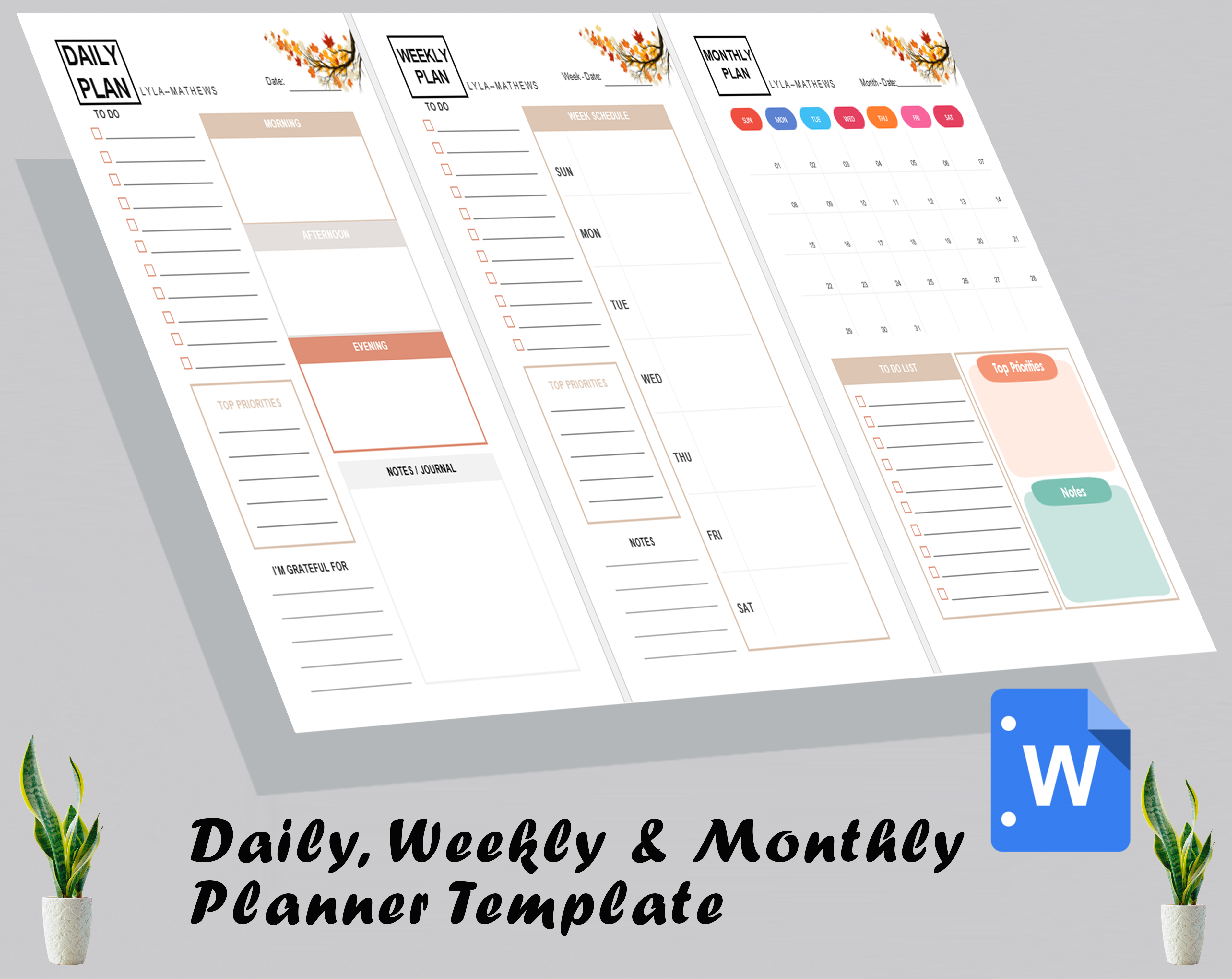 Daily, Weekly & Monthly Planner Template