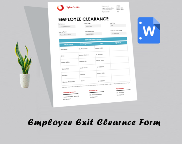 Employee Exit Clearance Form Template - Image 2