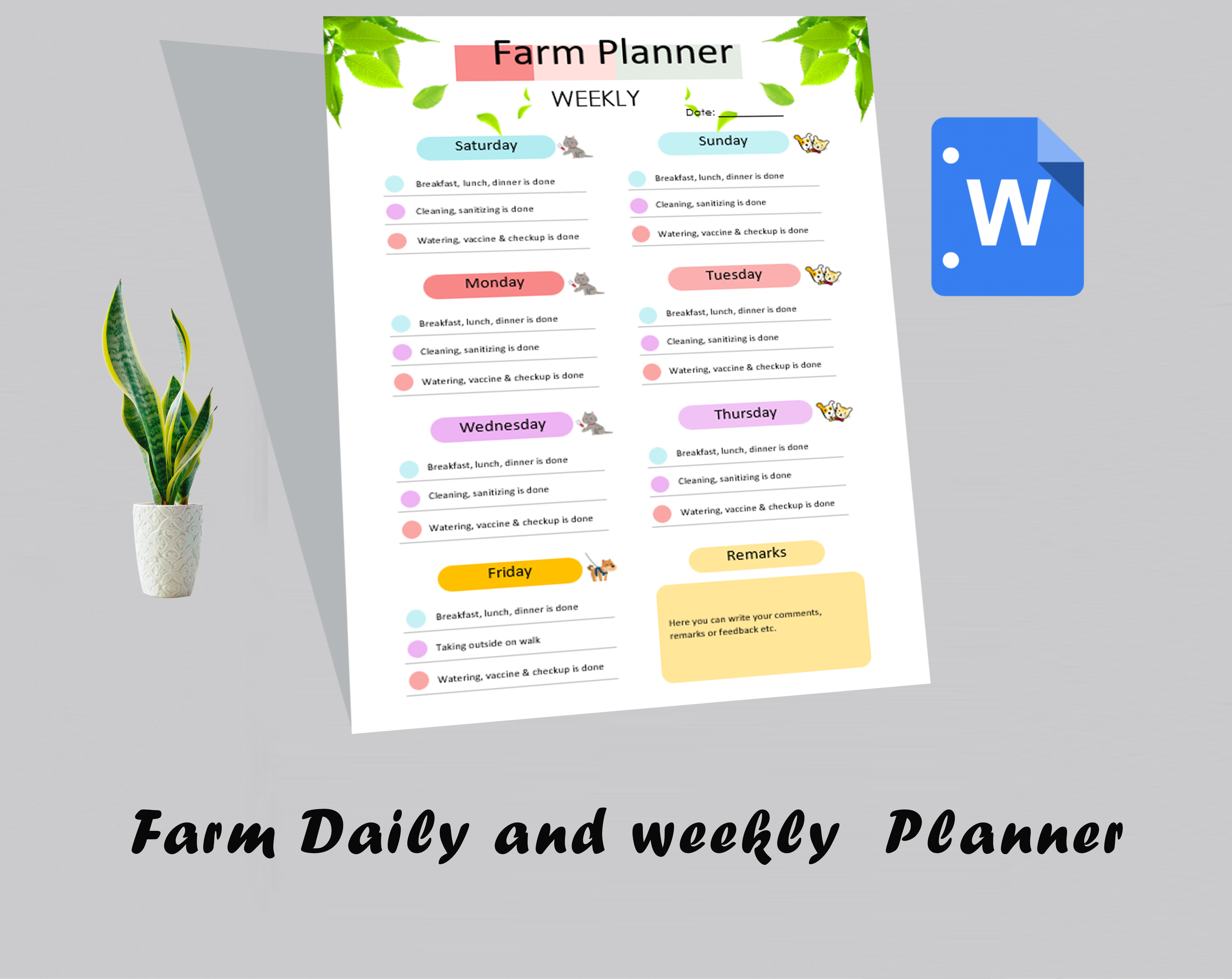 Farm Daily and weekly  Planner Template