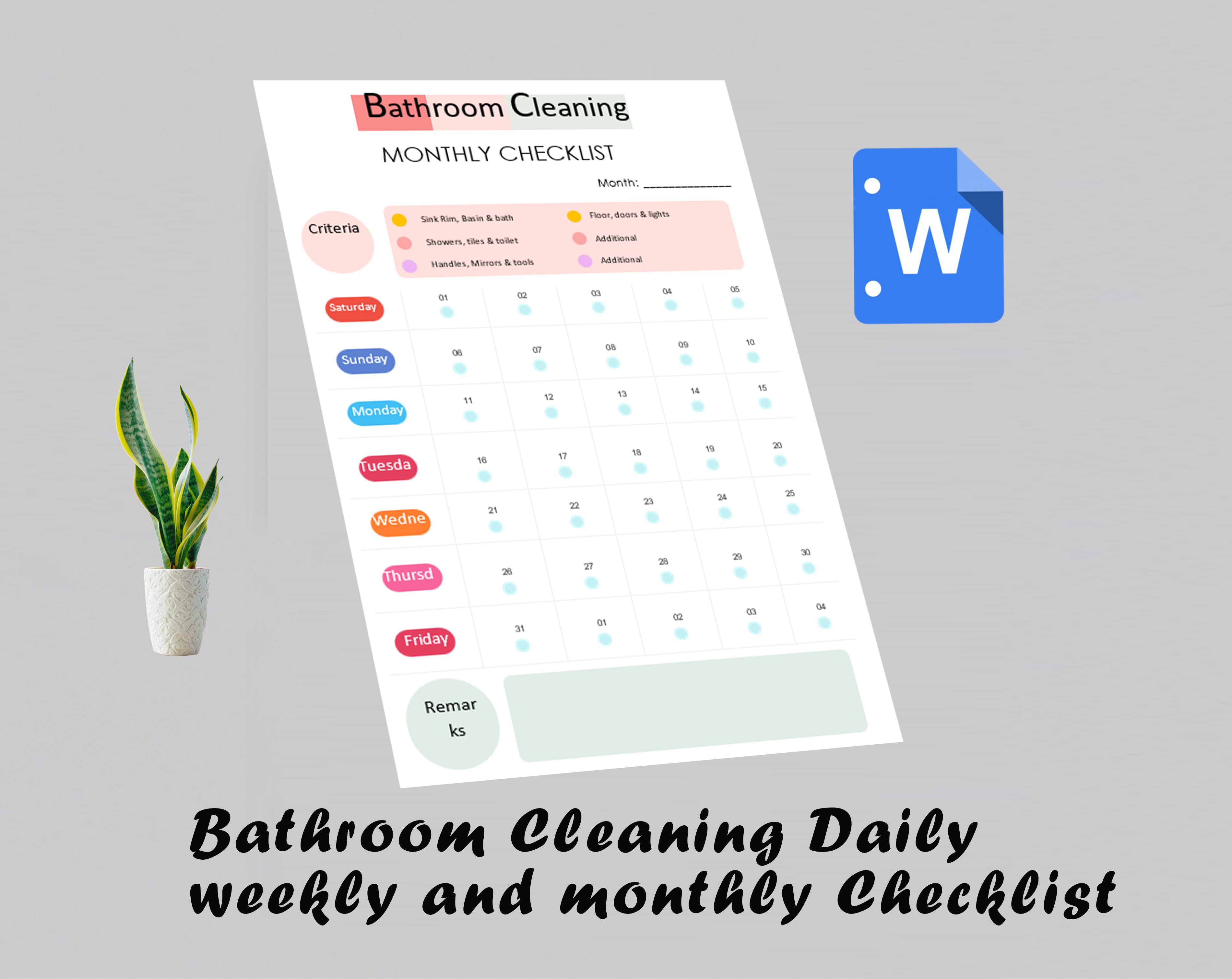 Bathroom Cleaning Daily weekly and monthly Checklist