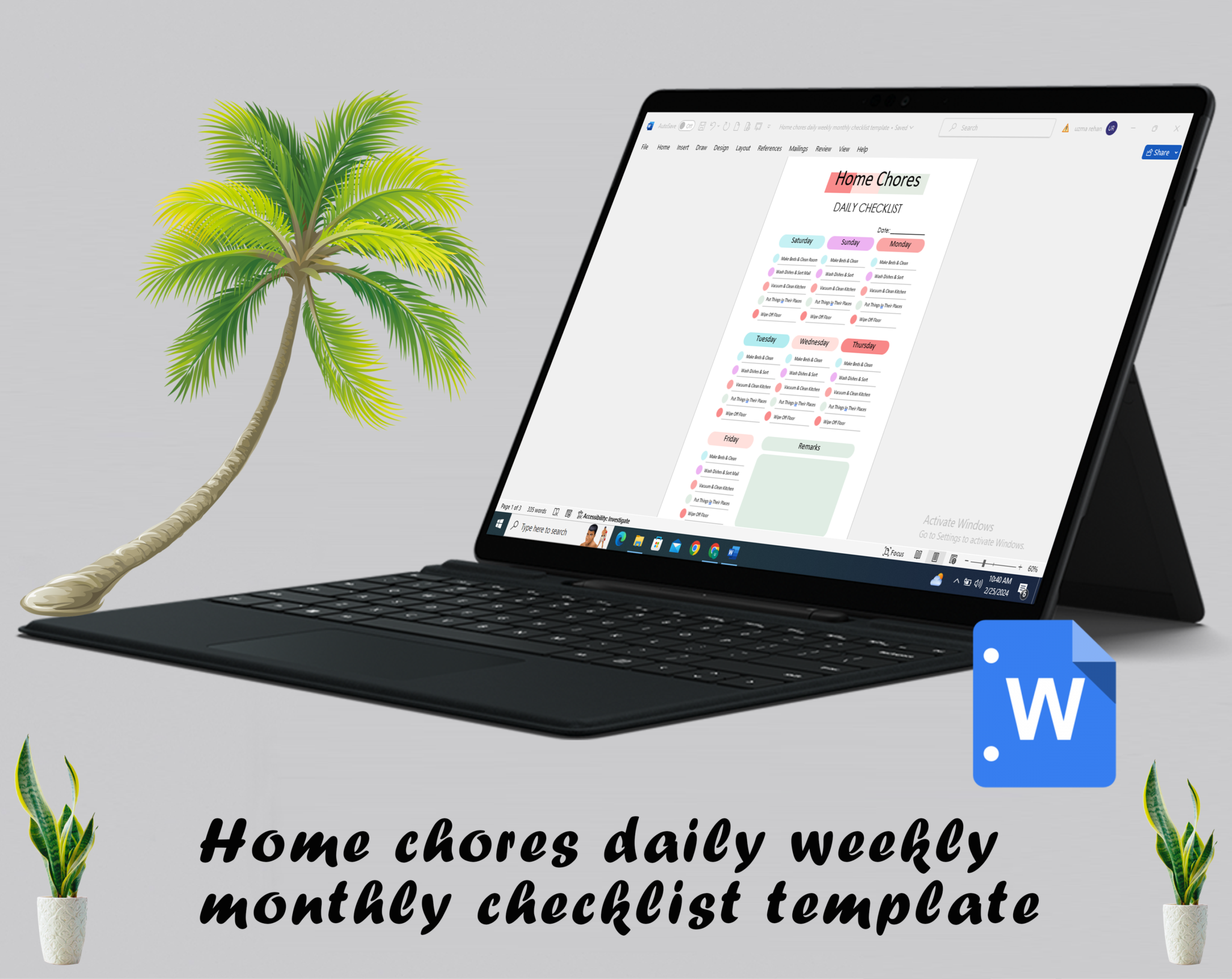 Home Chores Daily, Weekly, Monthly Checklist - Printable Cleaning ...