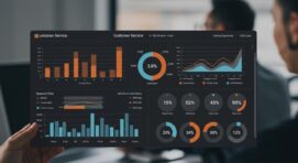 Customer service dashboard displaying key performance metrics like response time, resolution rate, and customer satisfaction in an organized digital interface.