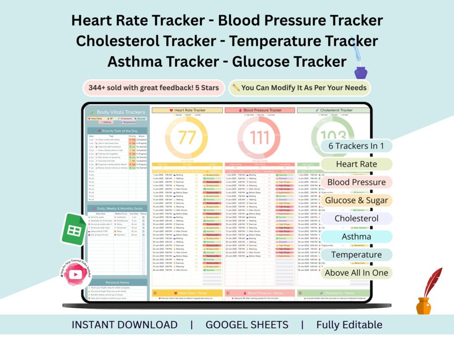 Heart Rate Tracker - Blood Pressure Tracker - Cholesterol Tracker - Glucose Tracker - Asthma Tracker - Temperature log - blood pressure log