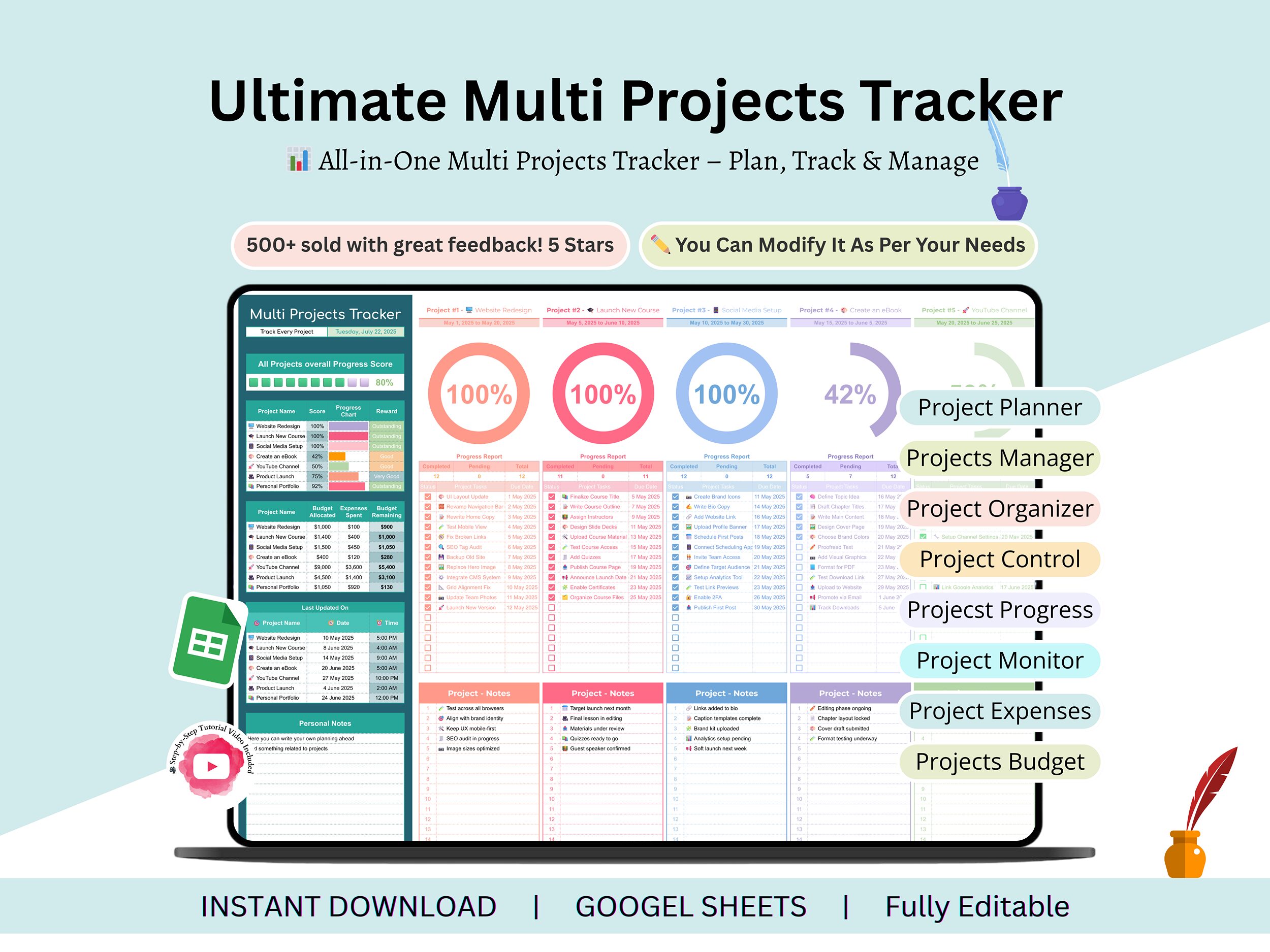 Multiple Projects Tracker - multi projects - projects tracker - multi phase project - project task tracker - project time tracker