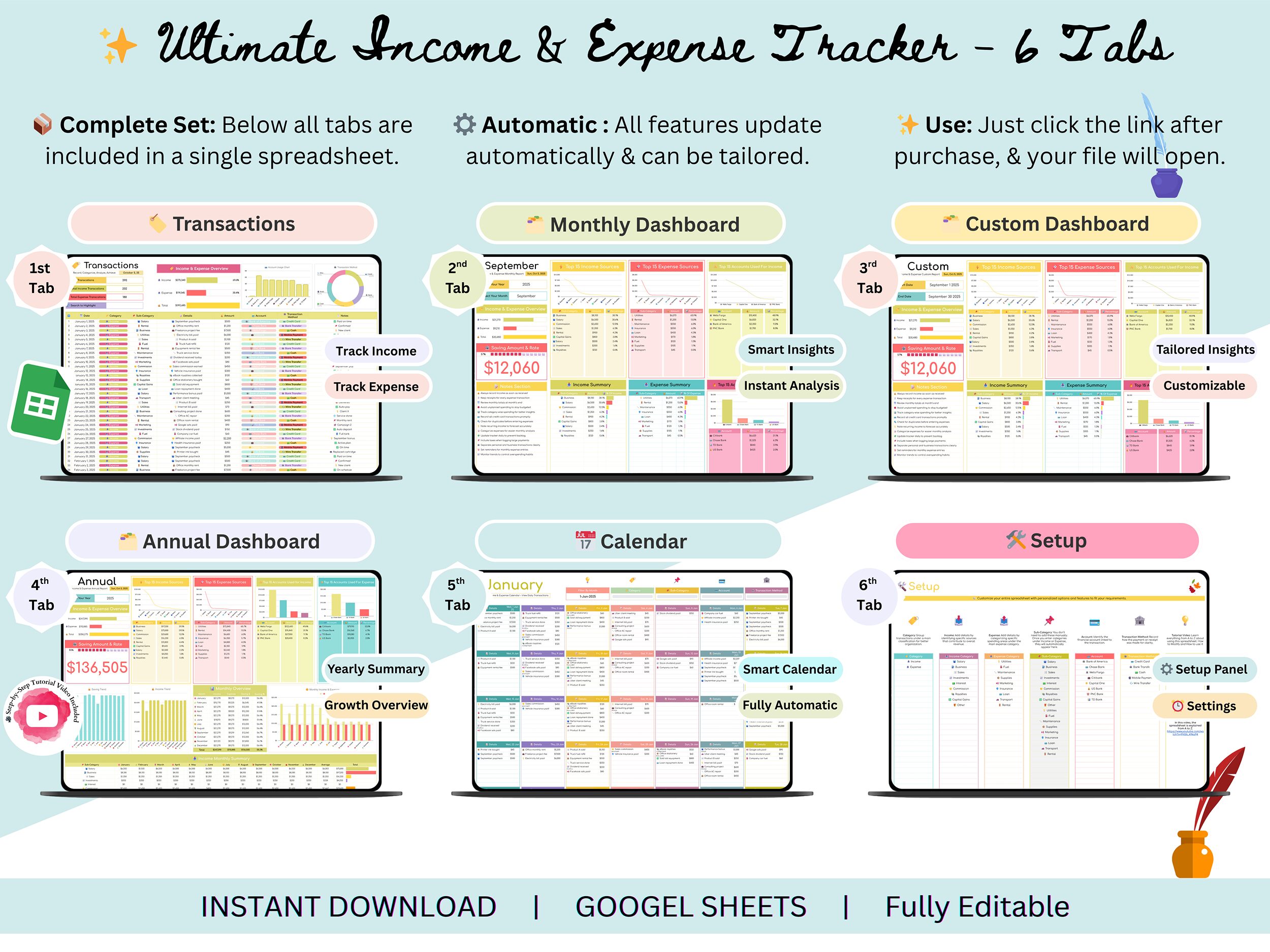 income and expense tracker – business expense tracker – budget template – bill tracker – spending tracker – income and expense spreadsheet