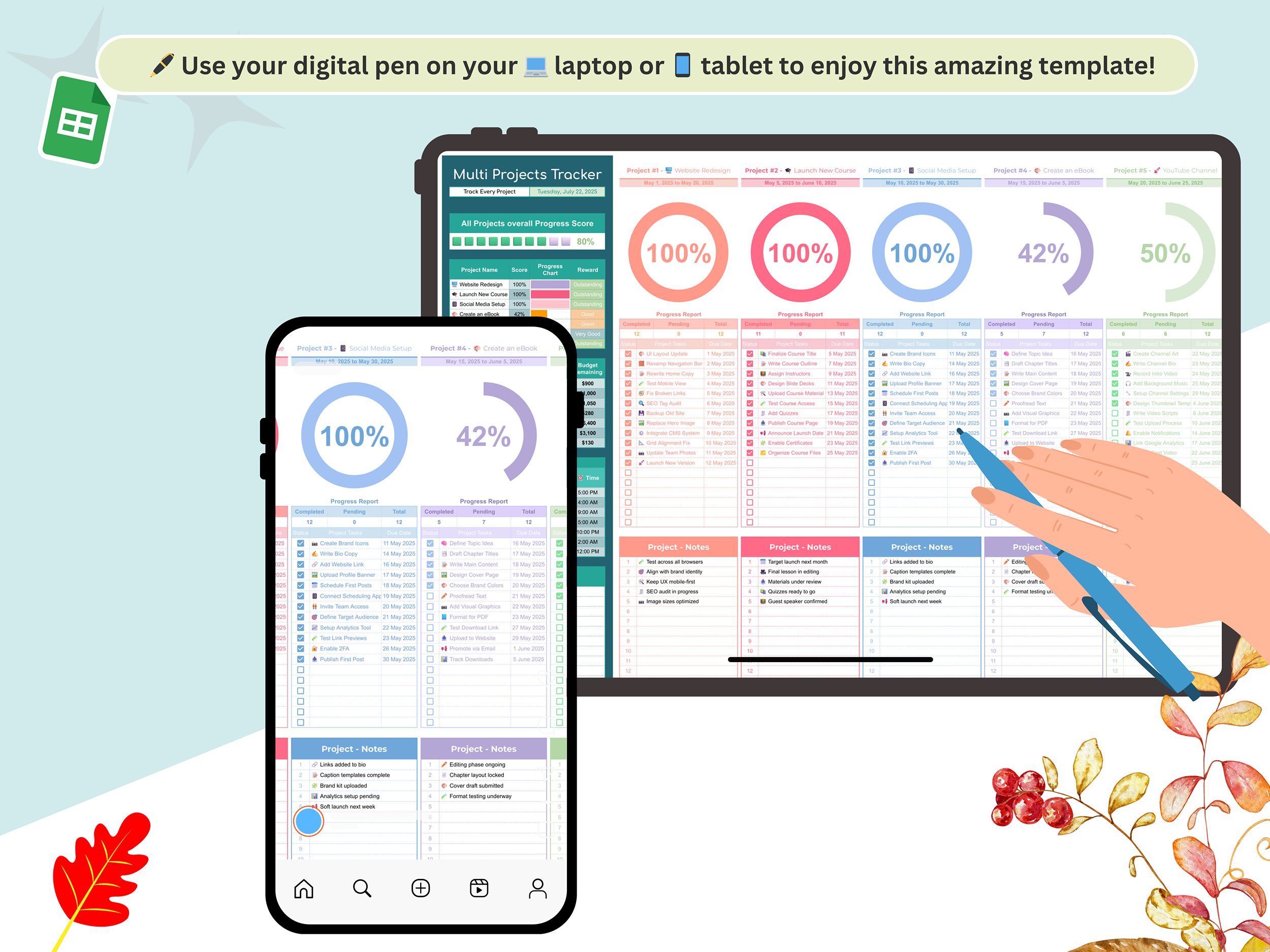 Multiple Projects Tracker - multi projects - projects tracker - multi phase project - project task tracker - project time tracker - Image 6