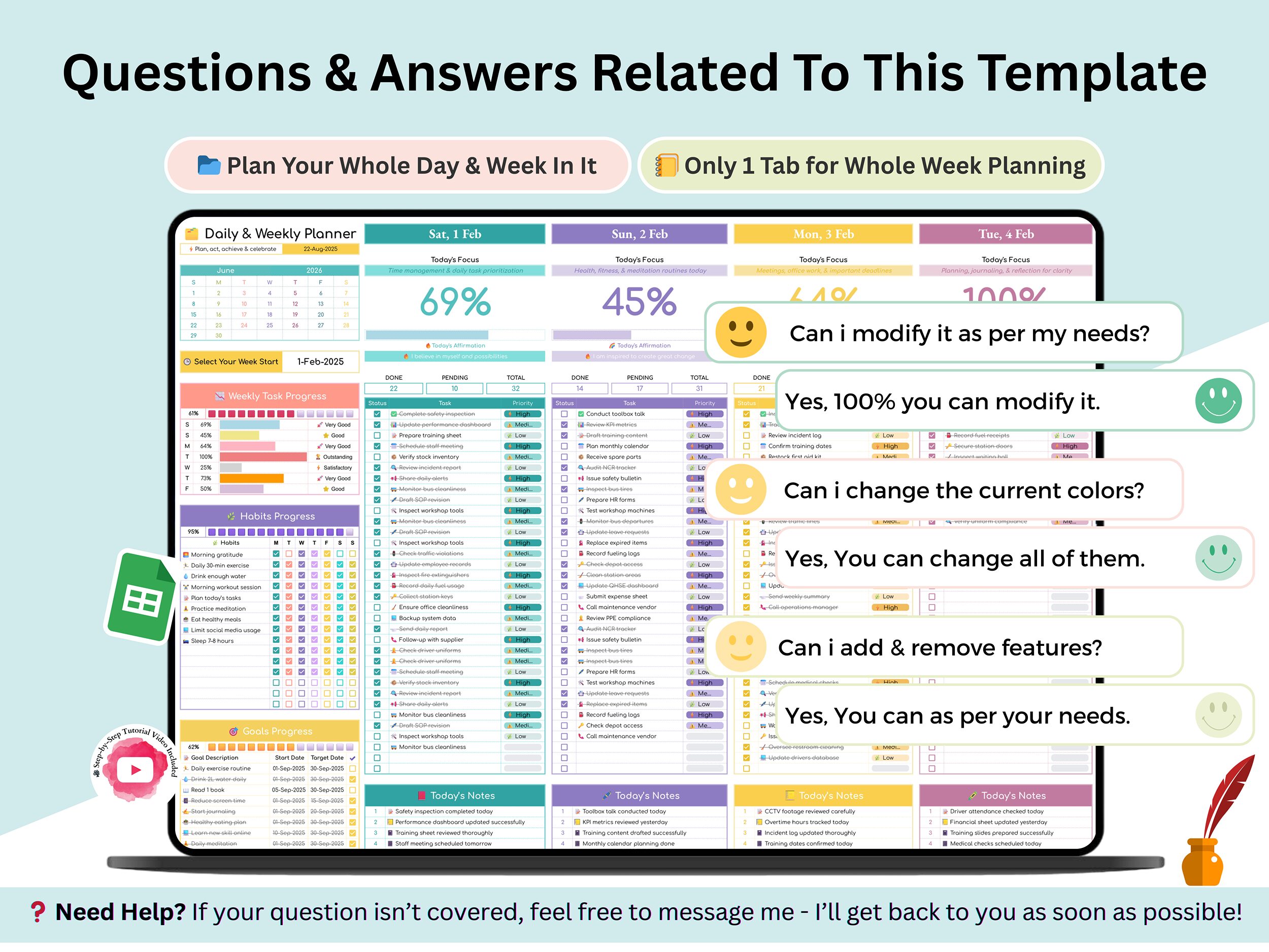 Daily Planner google sheets – weekly planner digital planner – daily digital planner template – weekly planner digital – weekly planner