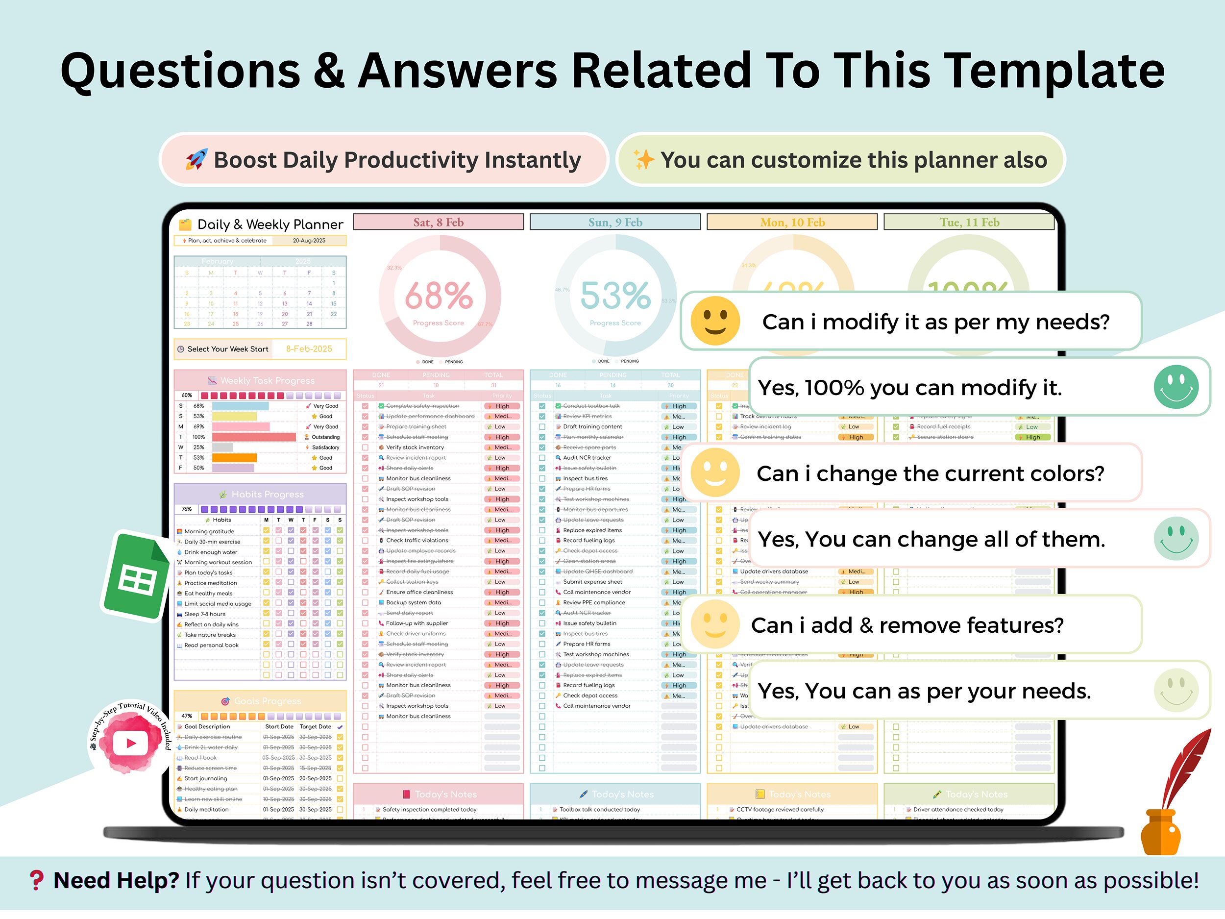 Daily Planner google sheets – weekly planner digital planner – daily digital planner template – weekly planner digital – daily planner