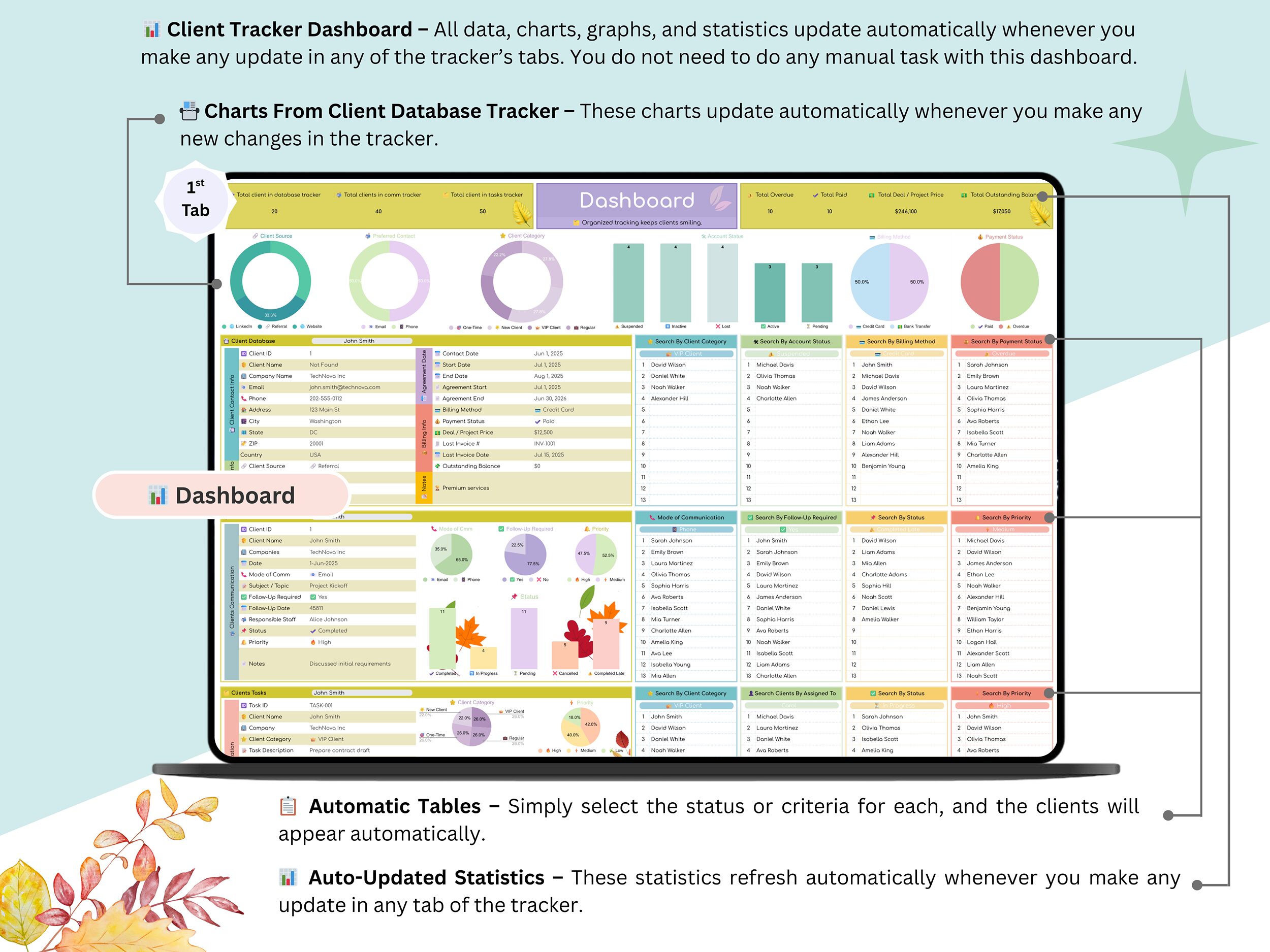 Client Tracker - client spreadsheet - CRM dashboard - CRM - CRM spreadsheet - client organizer - client dashboard - client planner - Image 5