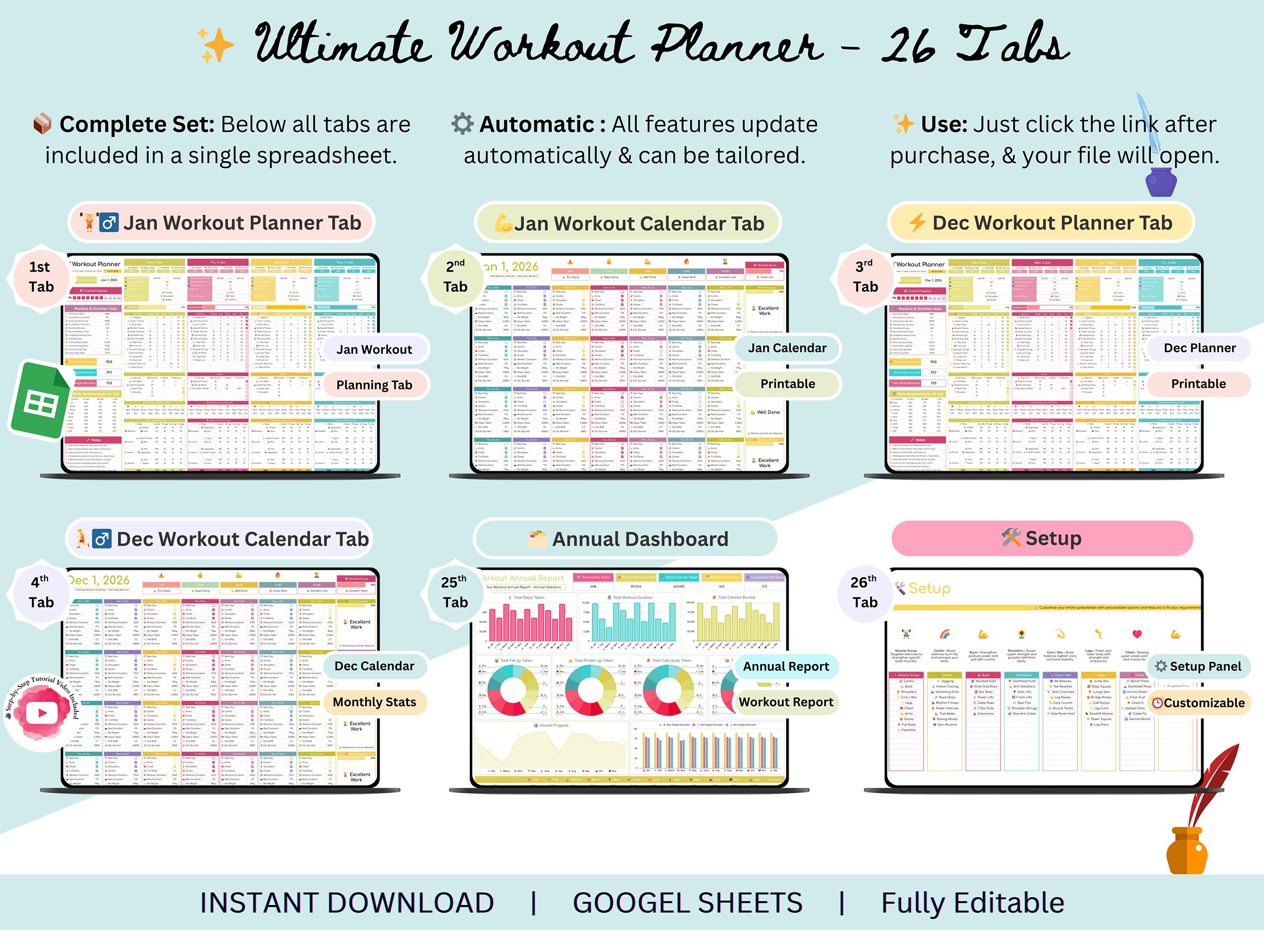 workout planner – workout spreadsheet template – workout planner and tracker – workout planner template – workout calendar – Workout