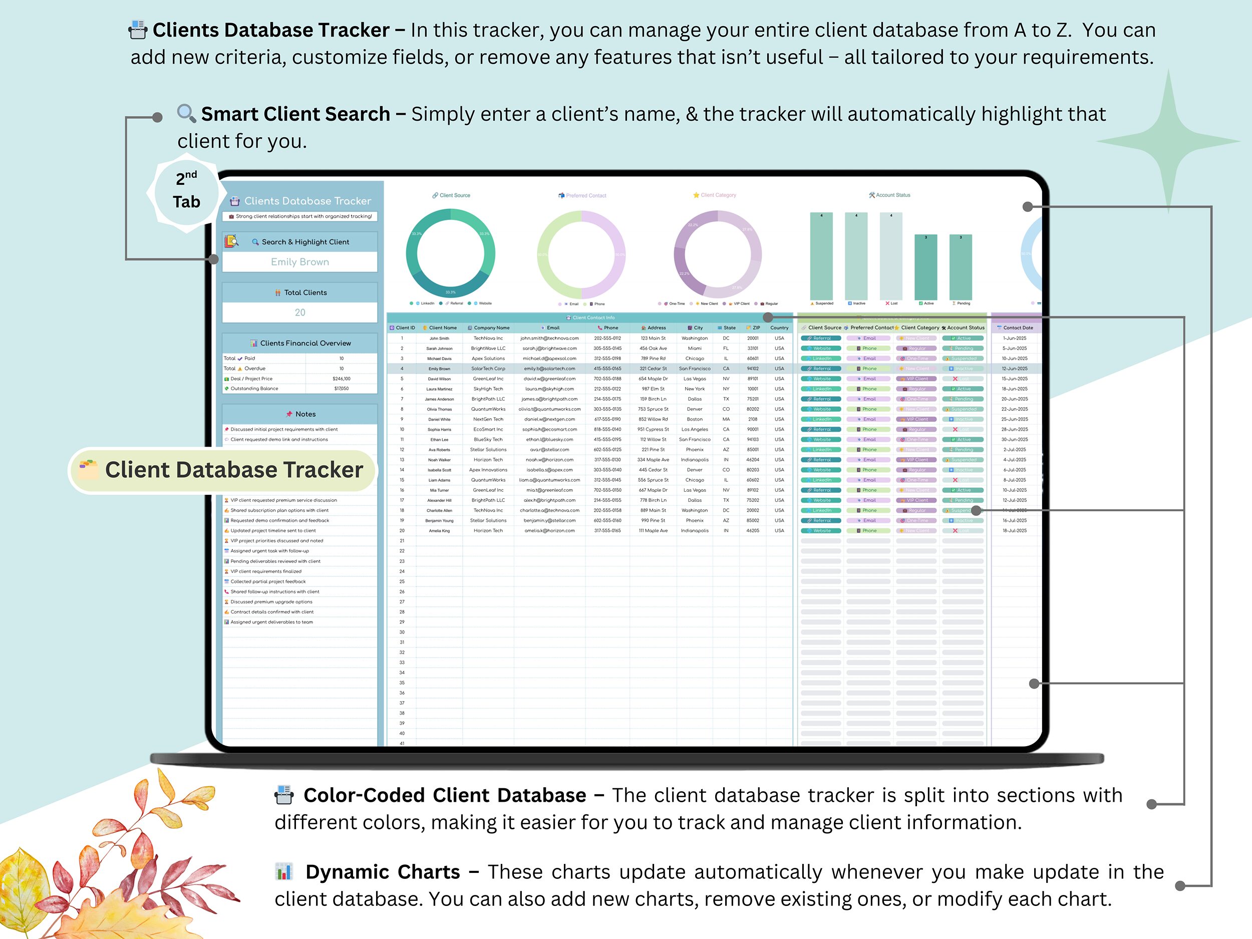 Client Tracker - client spreadsheet - CRM dashboard - CRM - CRM spreadsheet - client organizer - client dashboard - client planner - Image 6