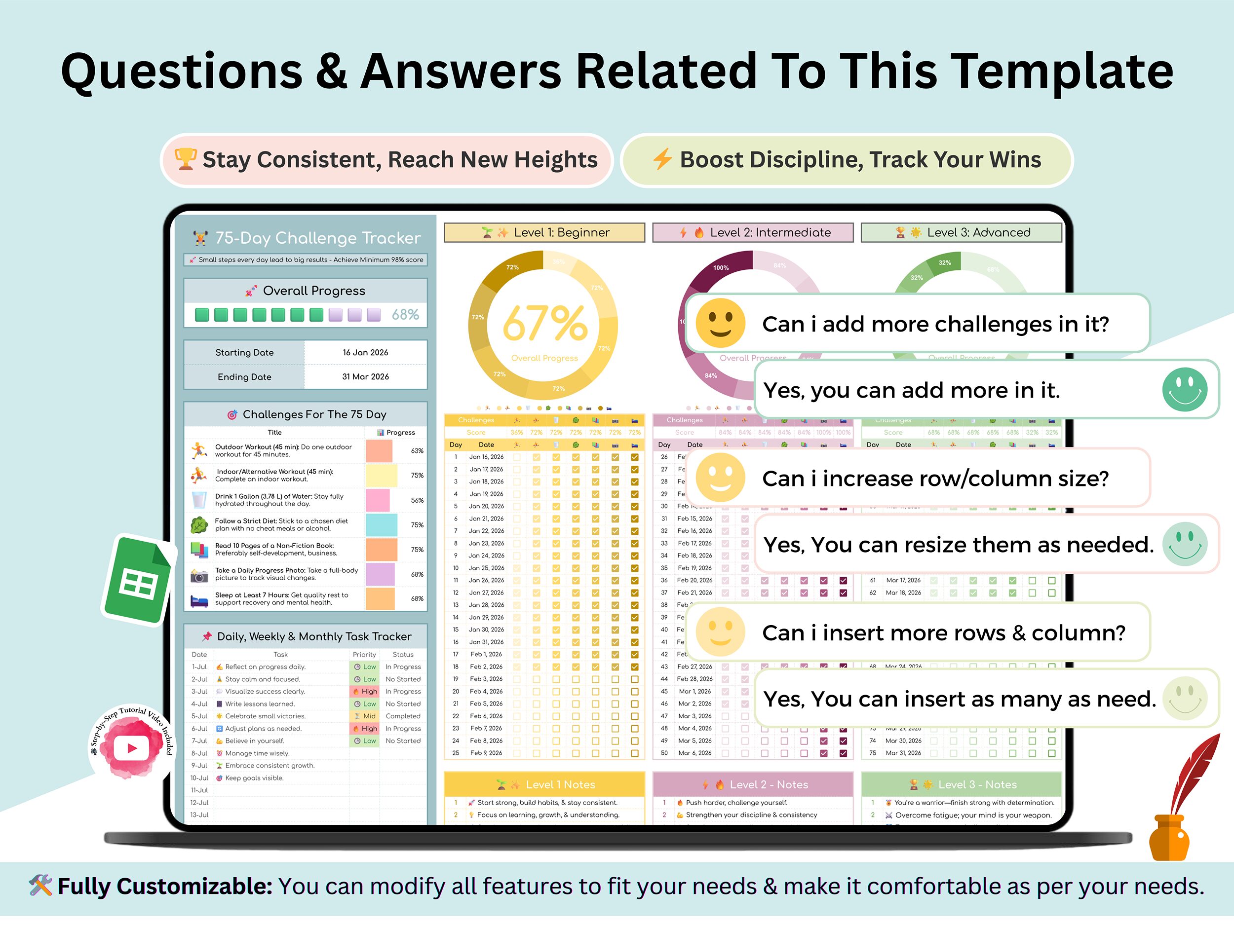 75 Day challenge tracker - 75 day habit tracker - 75 days challenge tracker - 75 day tracker - 75 day challenge - 75 challenge - Image 4