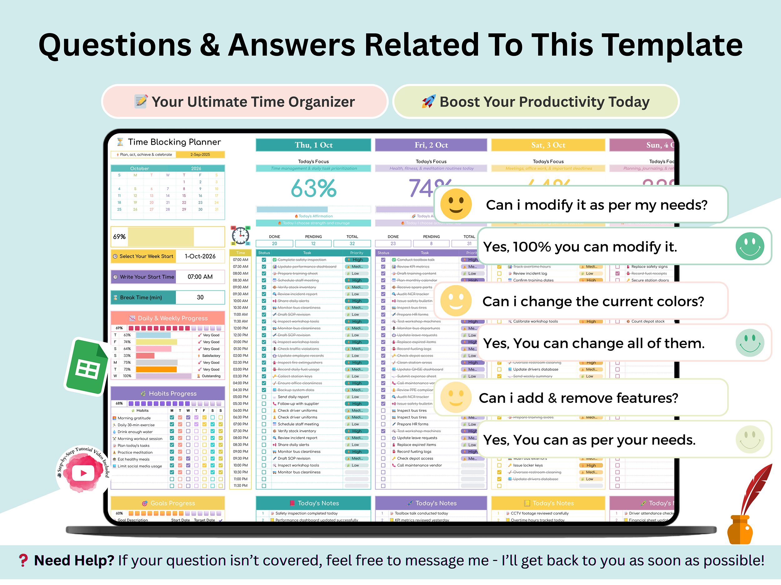 Time Blocking Planner – Time block planner – time management – time management planner – time blocking spreadsheet -time block google sheets