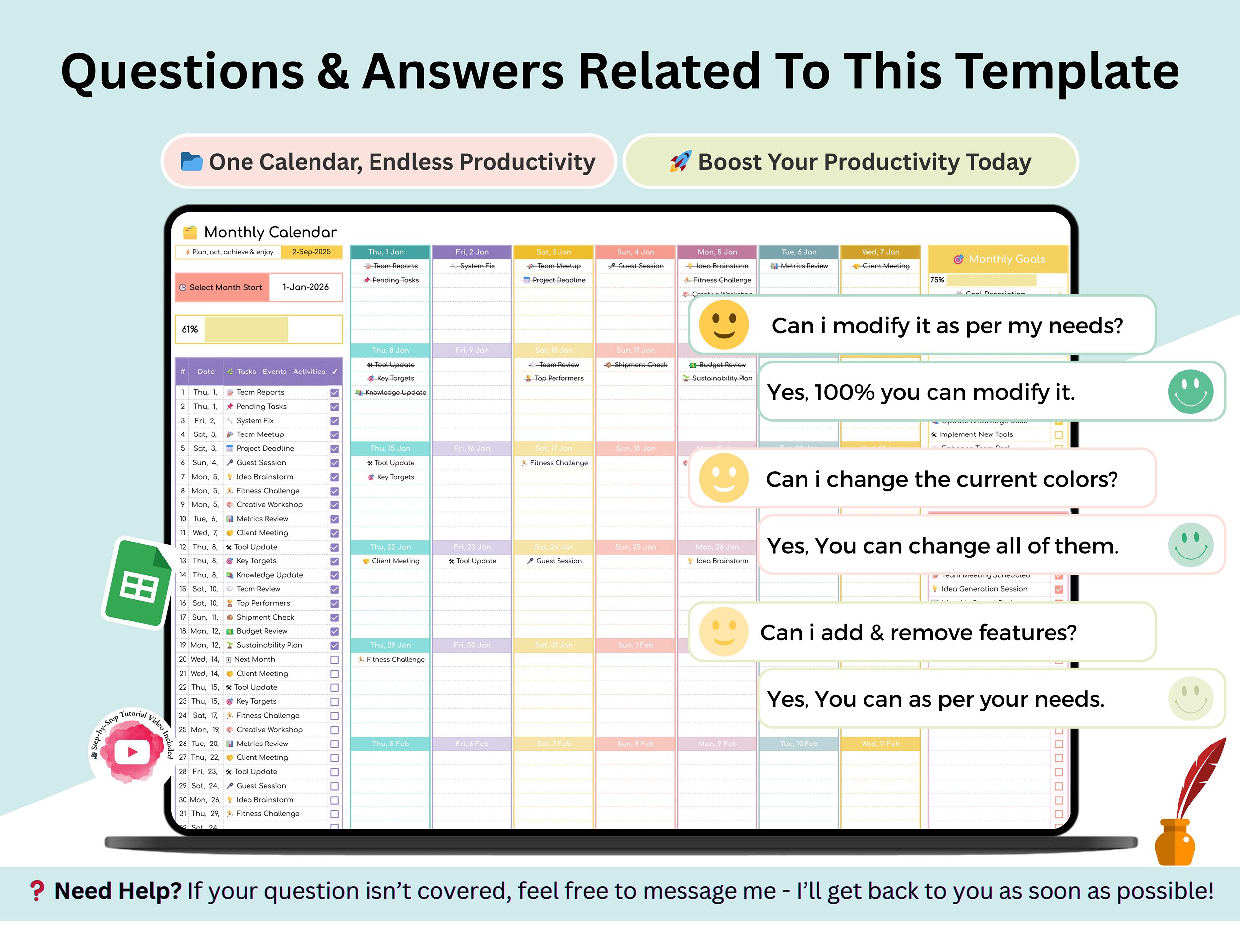 Monthly Task Planner - calendar planner - monthly planner - monthly task tracker - monthly task spreadsheet - calendar planner template - Image 6