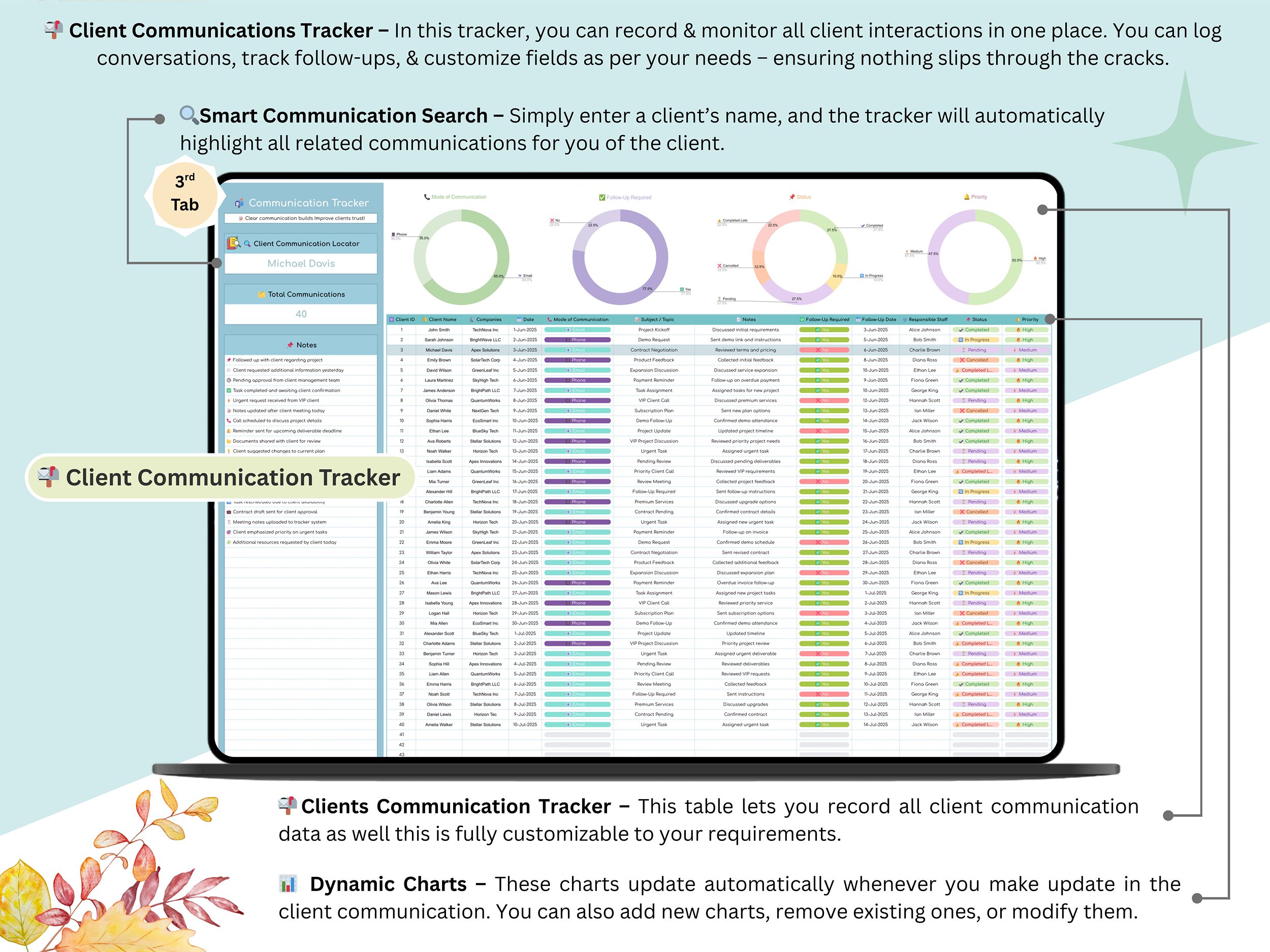 Client Tracker - client spreadsheet - CRM dashboard - CRM - CRM spreadsheet - client organizer - client dashboard - client planner - Image 7