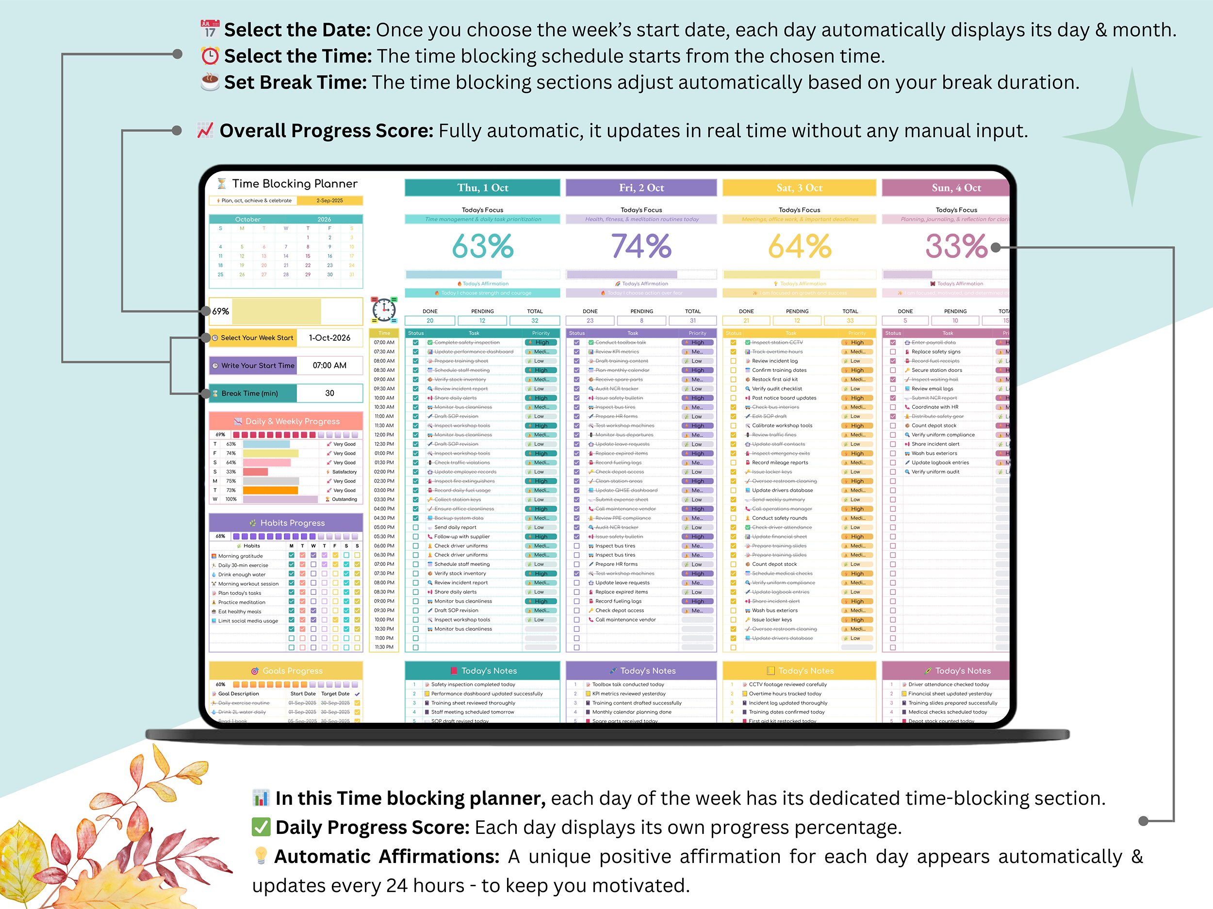 Time Blocking Planner - Time block planner - time management - time management planner - time blocking spreadsheet -time block google sheets - Image 3