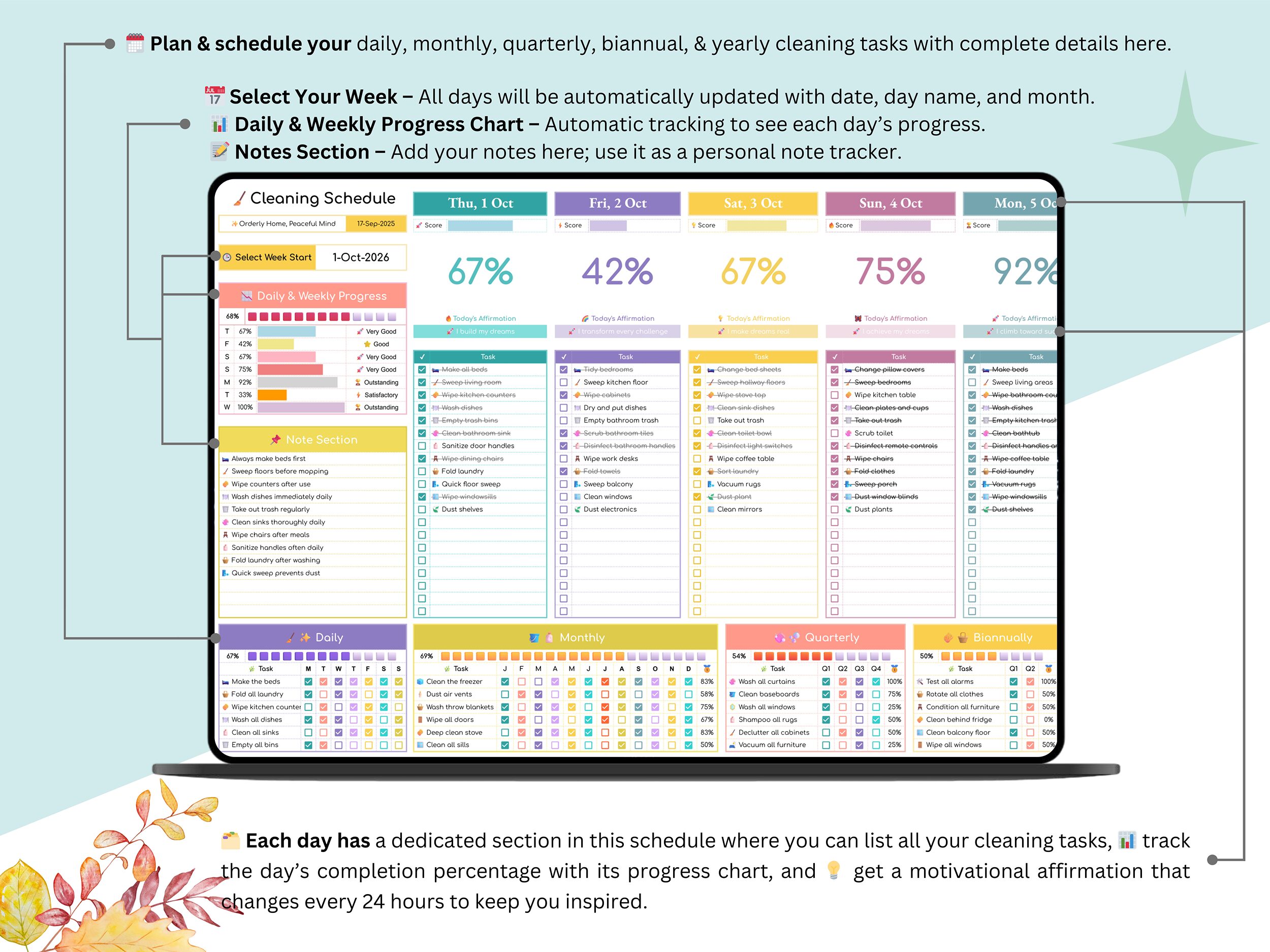 Cleaning Schedule Planner – cleaning schedule template – cleaning planner printable – editable cleaning planner – digital cleaning planner