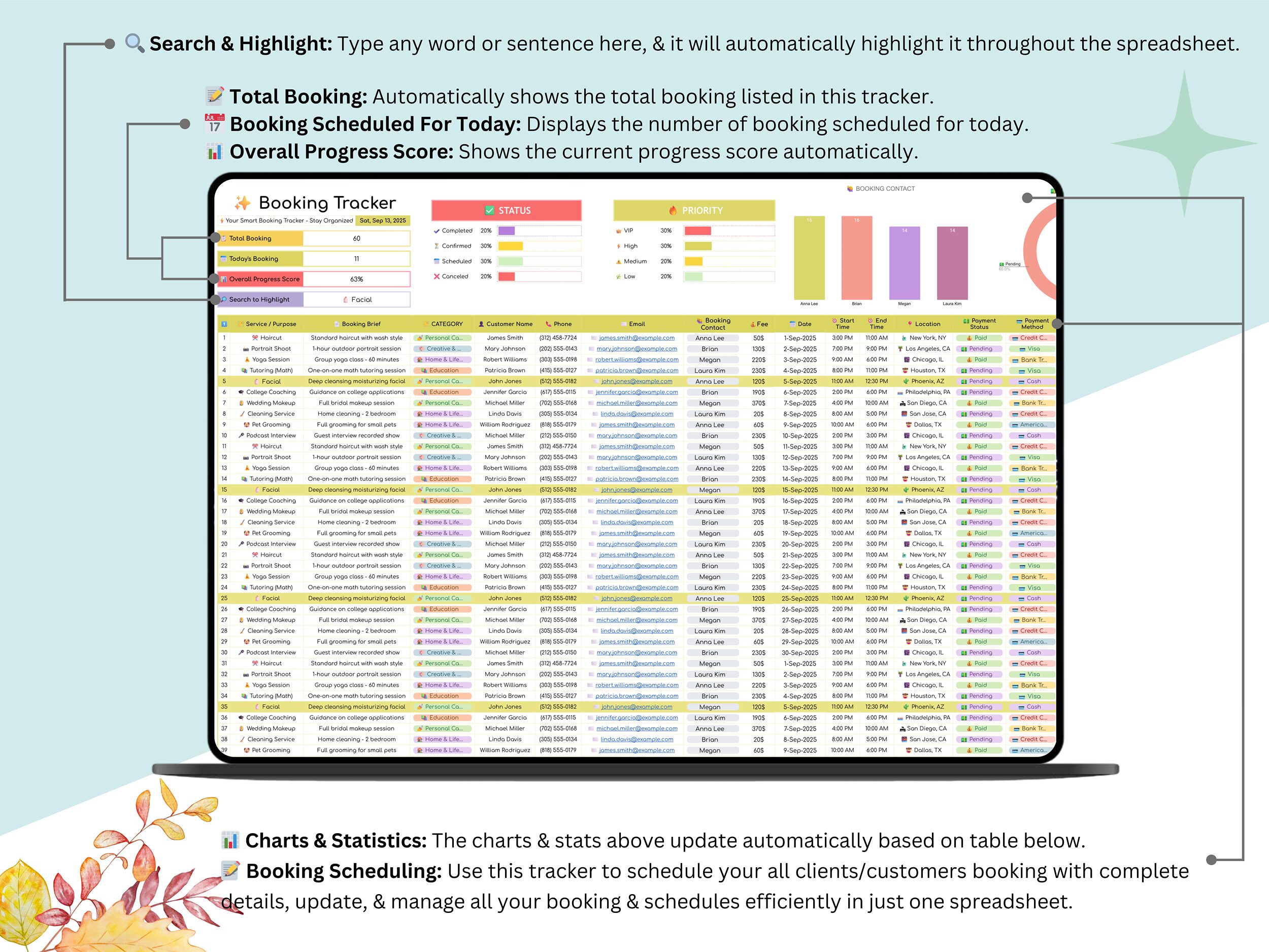Booking Tracker - booking calendar - appointment tracker- scheduling template - booking templates - booking log - appointment schedule - Image 3