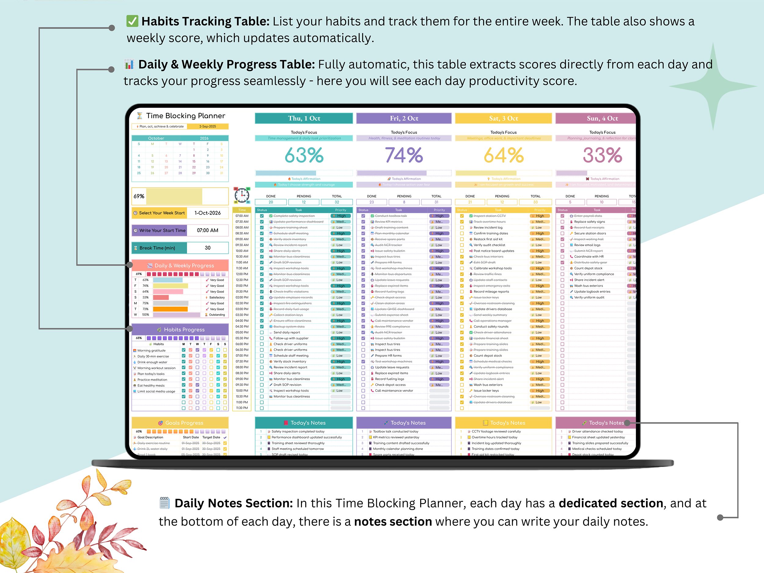 Time Blocking Planner - Time block planner - time management - time management planner - time blocking spreadsheet -time block google sheets - Image 4