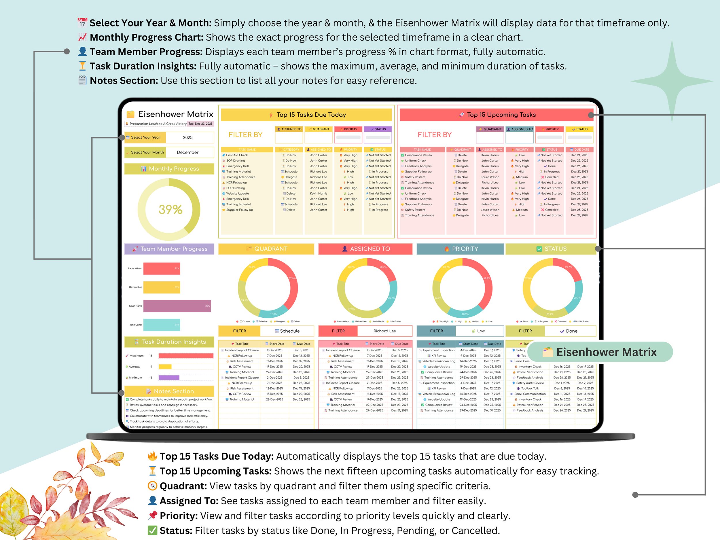 Eisenhower Matrix - eisenhower - priority matrix - decision matrix - to do spreadsheet - task prioritization - task management - planner - Image 4