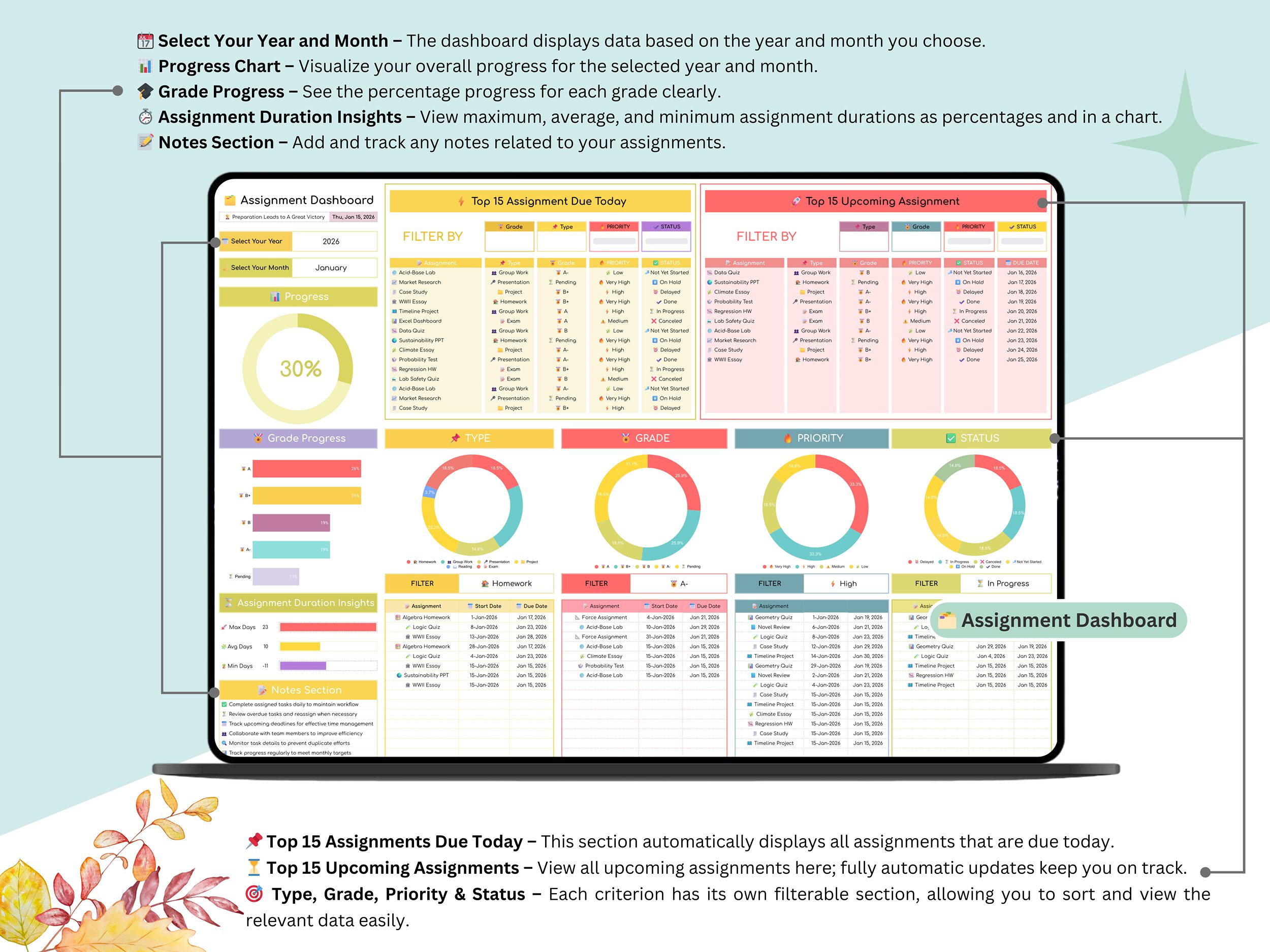 Assignment Tracker - student planner - assignment planner - homework tracker - academic planner - student tracker - school organizer - Image 3