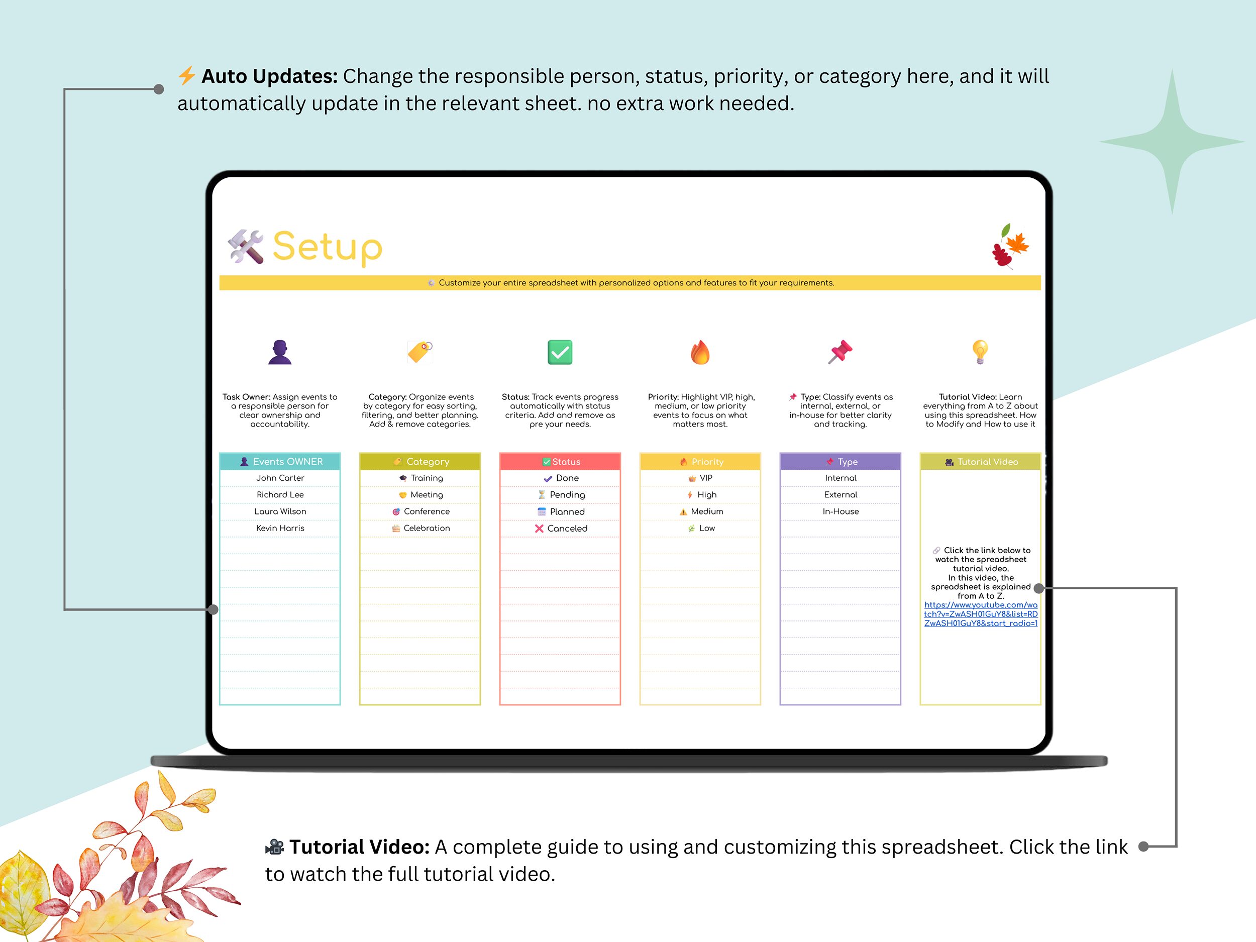 Events Planner - events calendar - events calendar google sheets - event planning spreadsheet - event planner spreadsheet - events tracker - Image 6