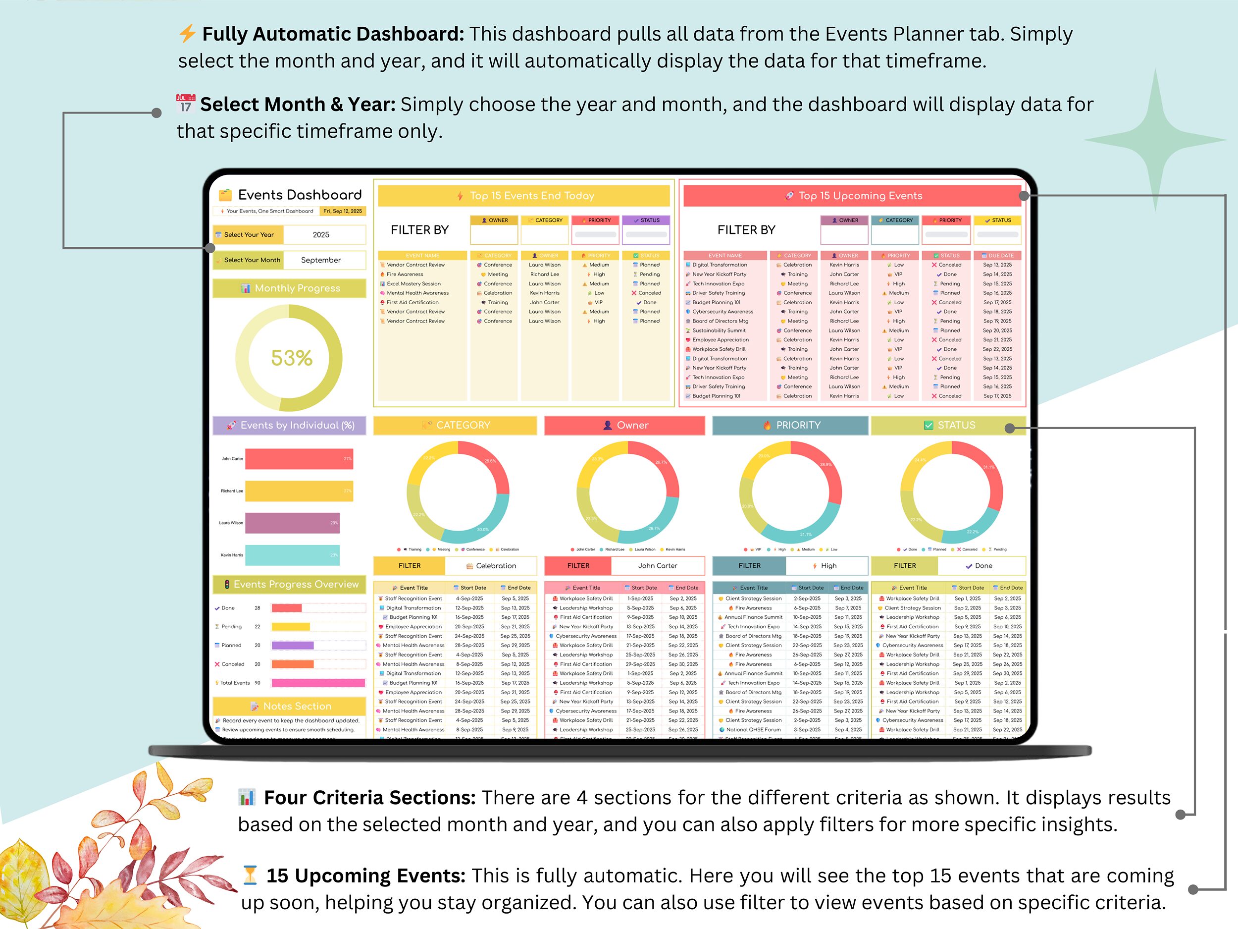 Events Planner - events calendar - events calendar google sheets - event planning spreadsheet - event planner spreadsheet - events tracker - Image 4
